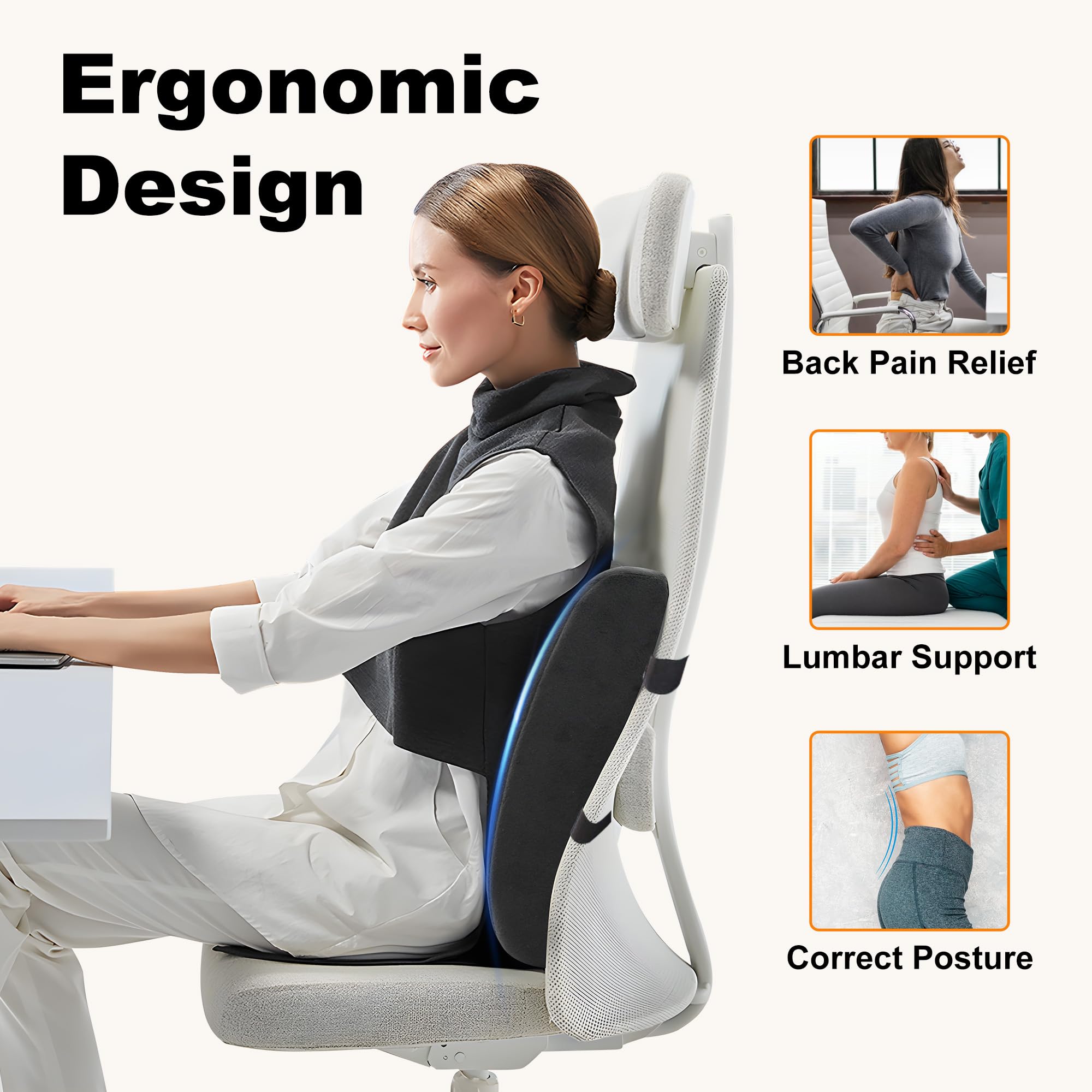 CILI Lumbar Support Pillow CL-4102, Heated Back Support with Vibration, Ergonomic Cotton, Black