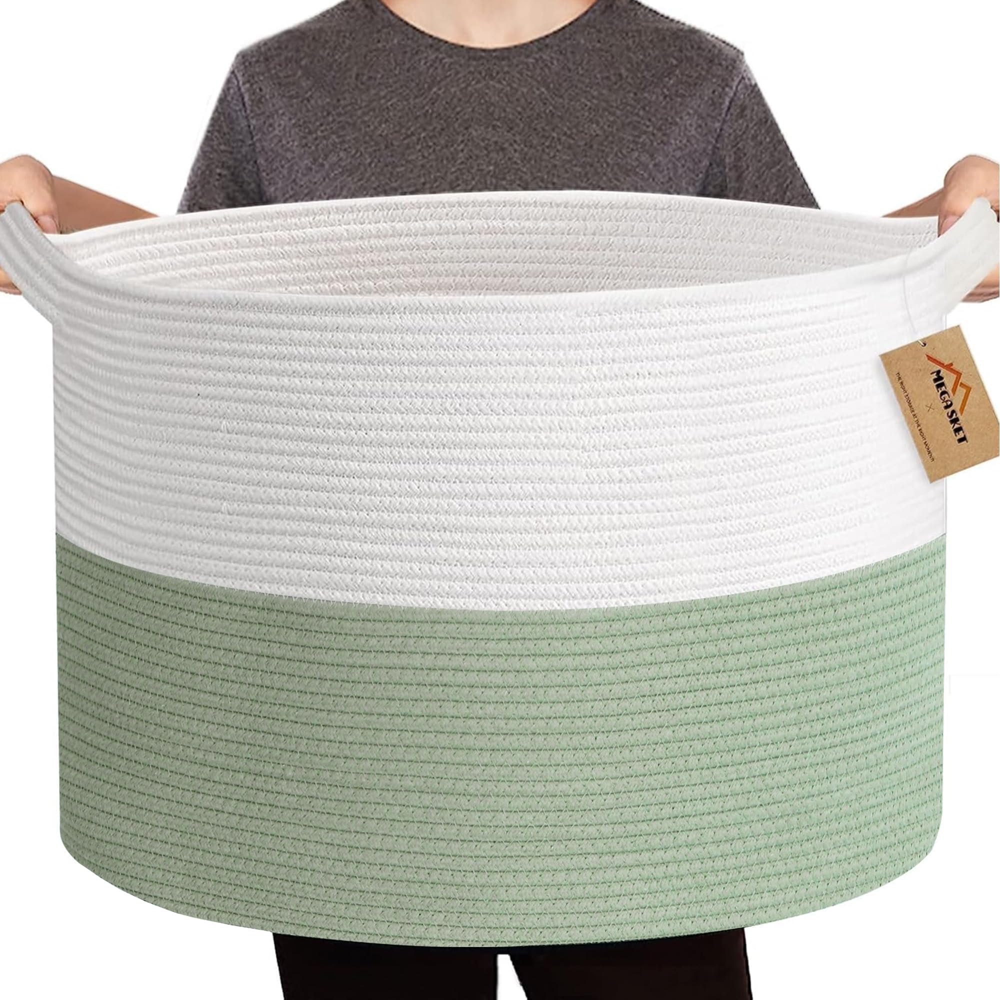 MEGASKET Extra Large Blanket Basket, 22 X 22 X 14 Kids Dog Toy Storage Bin Box, Nursery Baby Toddler Toy Organizer, Soft Cotton 