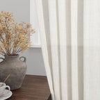 Cream Linen Kitchen Curtain 24 Inch Length 2 Panel Set Back Tab Rod Pocket Modern Neutral Short Cafe Curtains Light Filtering Sh