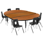 Flash Furniture Emmy 86" Oval Wave Flexible Laminate Activity Table Set with 14" Student Stack Chairs, Oak/Black