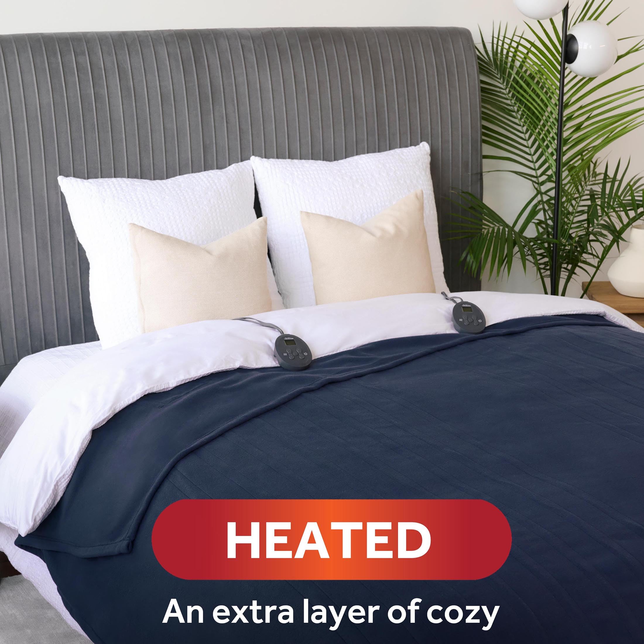 Sunbeam Royal Ultra Fleece Heated Electric Blanket Queen Size Indigo 90" x 84" 12 Heat Settings