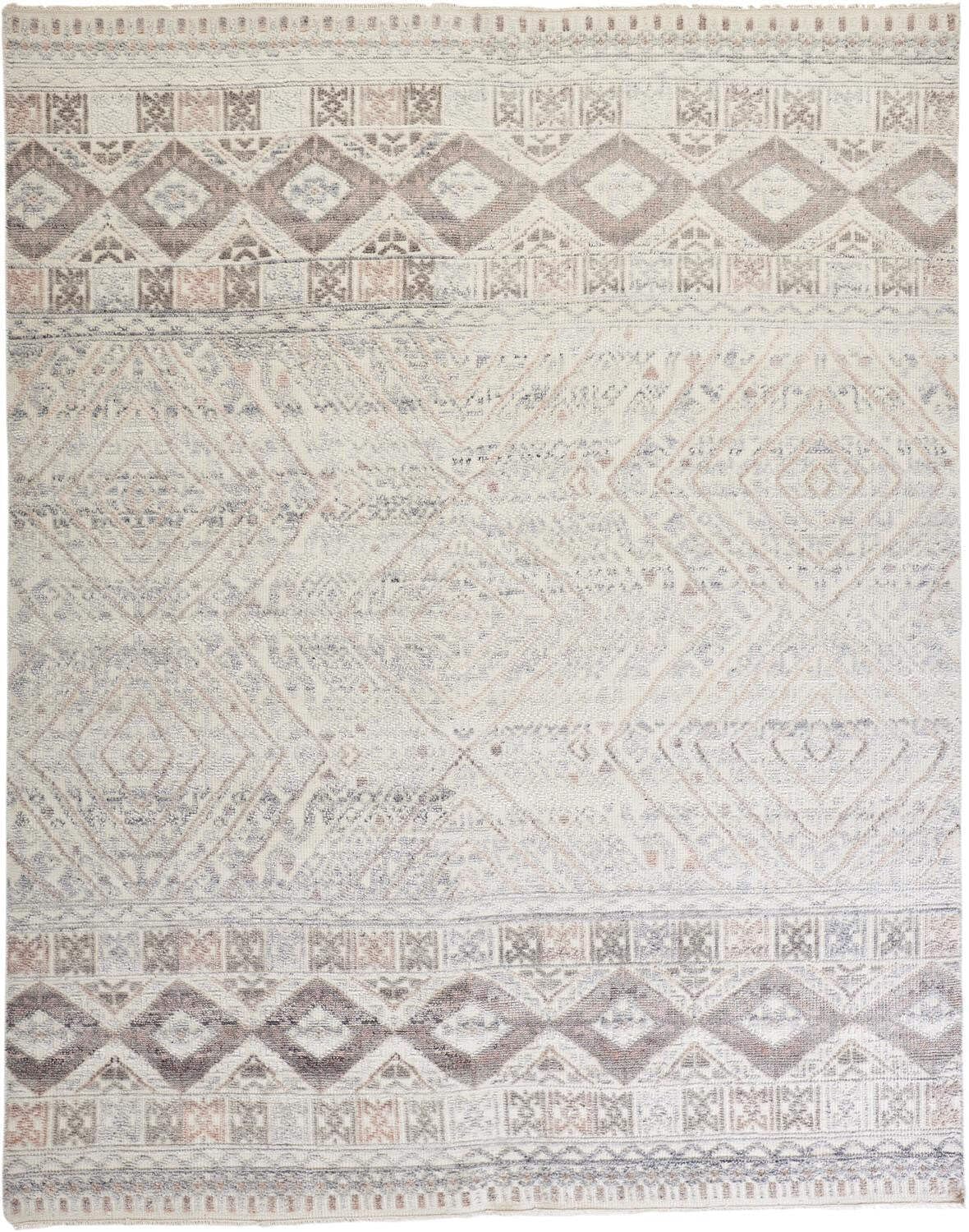 HomeRoots 512574 8 x 10 ft. Ivory Blue & Gray Geometric Hand Knotted Rectangle Area Rug