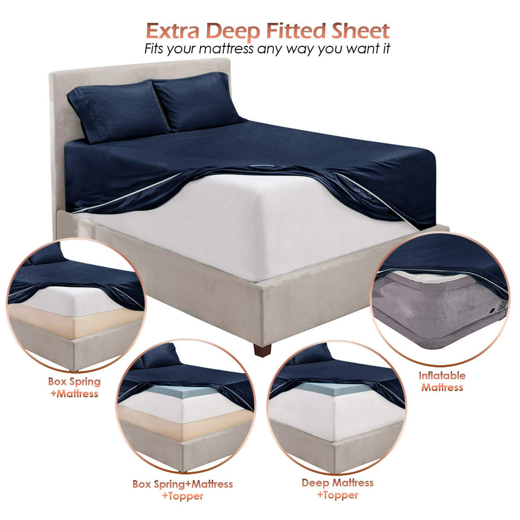 Hearth & Harbor Extra Deep Pocket Sheets - Fits Mattress 18-24 Inches Deep - Extra Deep Pocket Twin Sheets Sets - 4 Piece Twin S