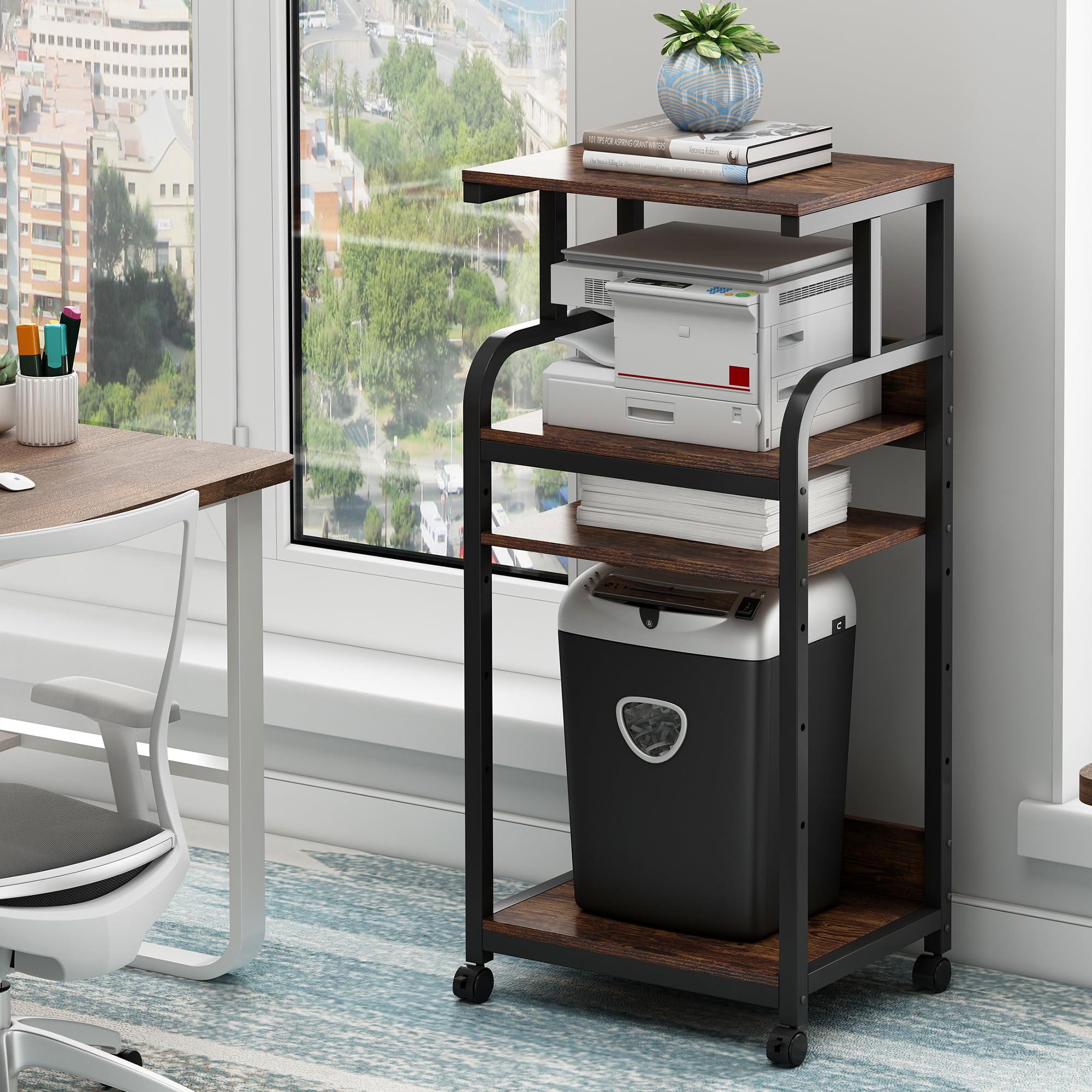 Fannova 4-Tier Printer Stand With Adjustable Storage Shelf, Large Tall Printer Table With Wheels For Home Office Small Spaces Or
