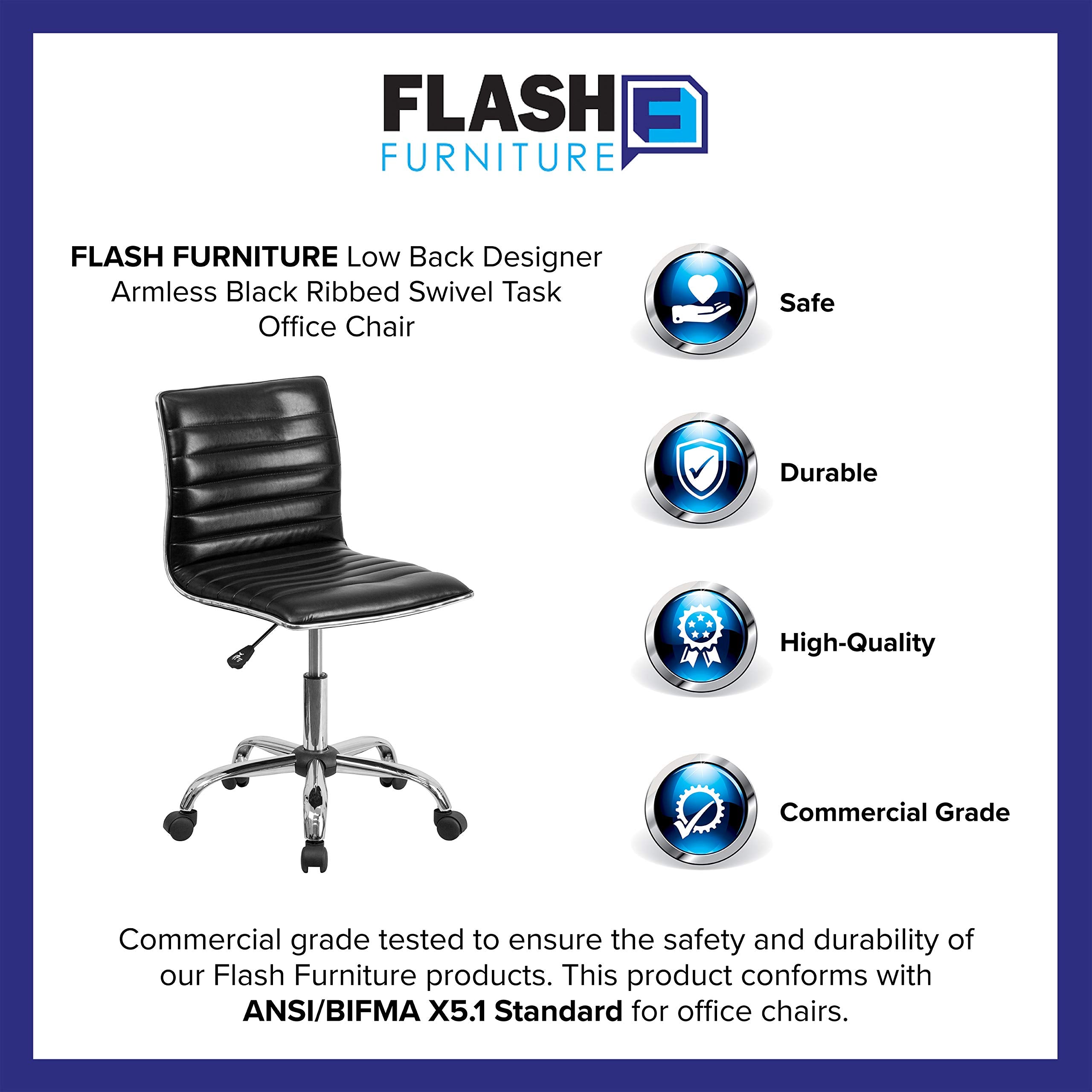 Flash Furniture Alan Low Back Designer Armless Black Ribbed Swivel Task Office Chair