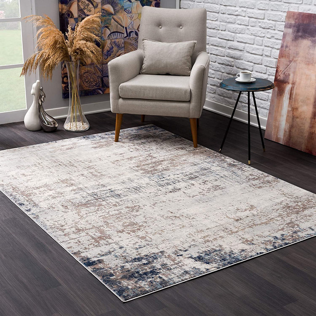HomeRoots 100% Polypropylene 2’ x 5’ Navy Blue Distressed Striations Area Rug