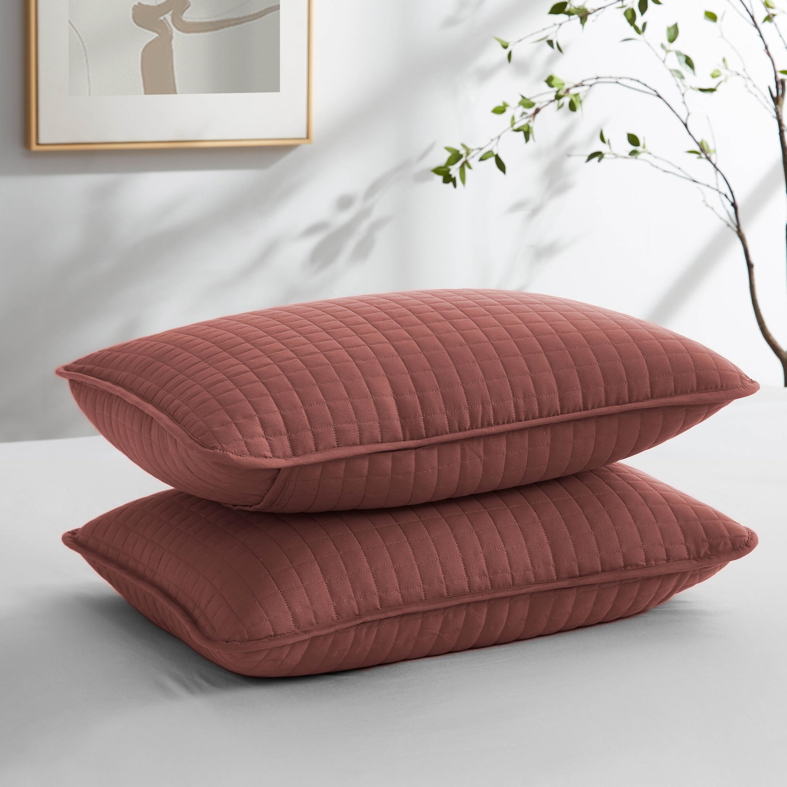 Southshore Fine Linens - Vilano Springs - Pair Of Quilted Pillow Sham Covers (No Inserts), 18' X 18', Marsala (Terra Cotta)