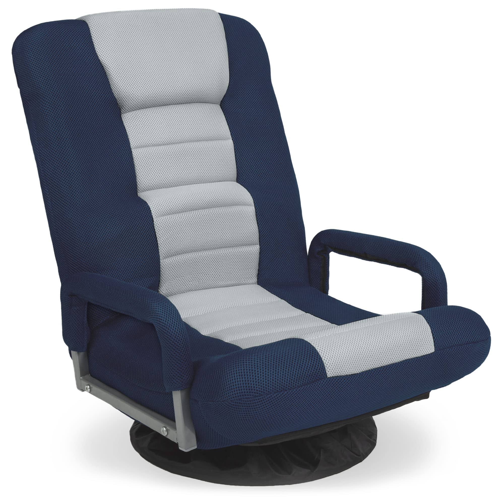 Best Choice Products Swivel Gaming Chair 360 Degree Multipurpose Floor Chair Rocker For Tv, Reading, Playing Video Games W/Lumbar Support, Armrest Handles, Adjustable Foldable Backrest - Blue/Gray