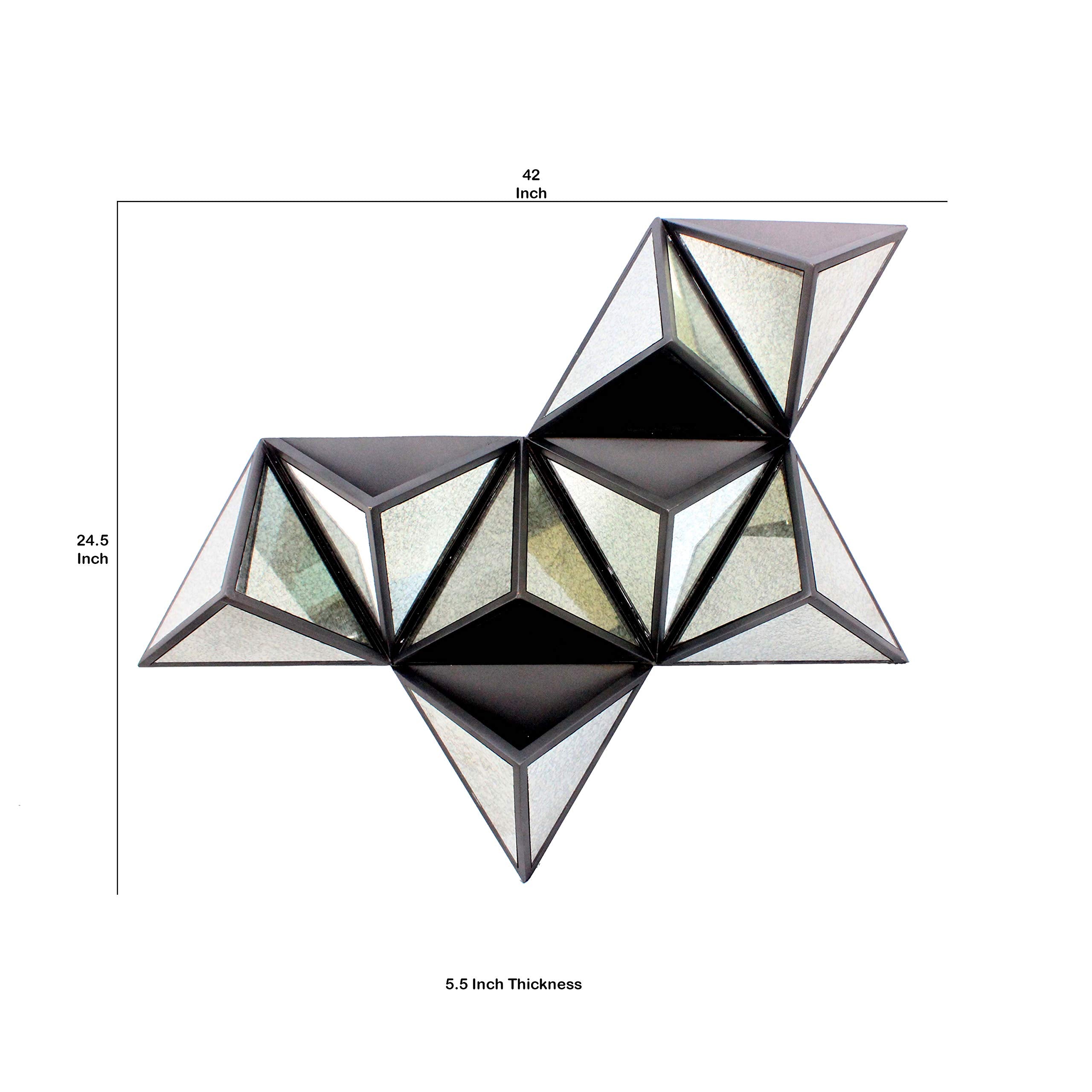 Benjara Prism Type Structured Wall Decor with Triangular Mirrors, Silver