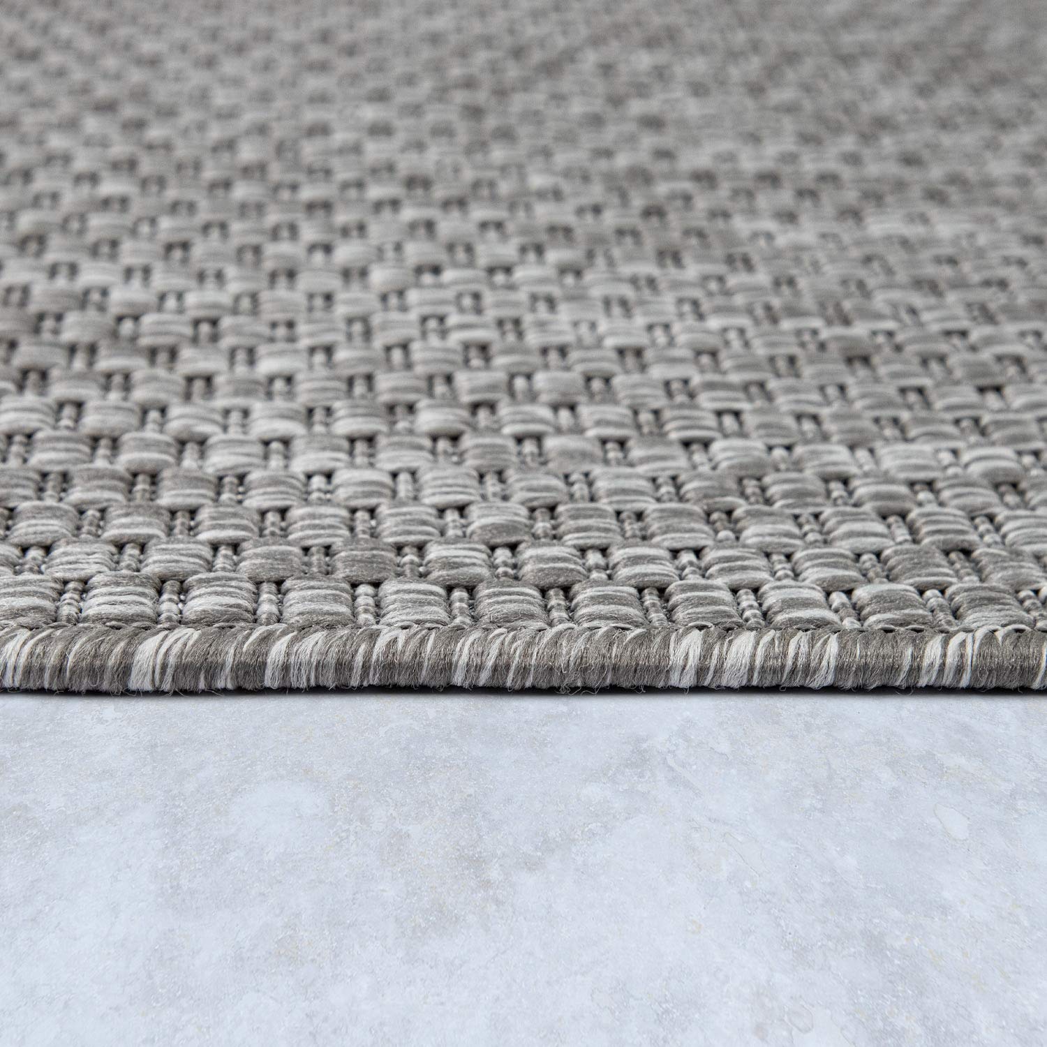 Solid Outdoor Rug For Patio Or Balcony Waterproof In Mottled Grey, Size: 6'7' Square