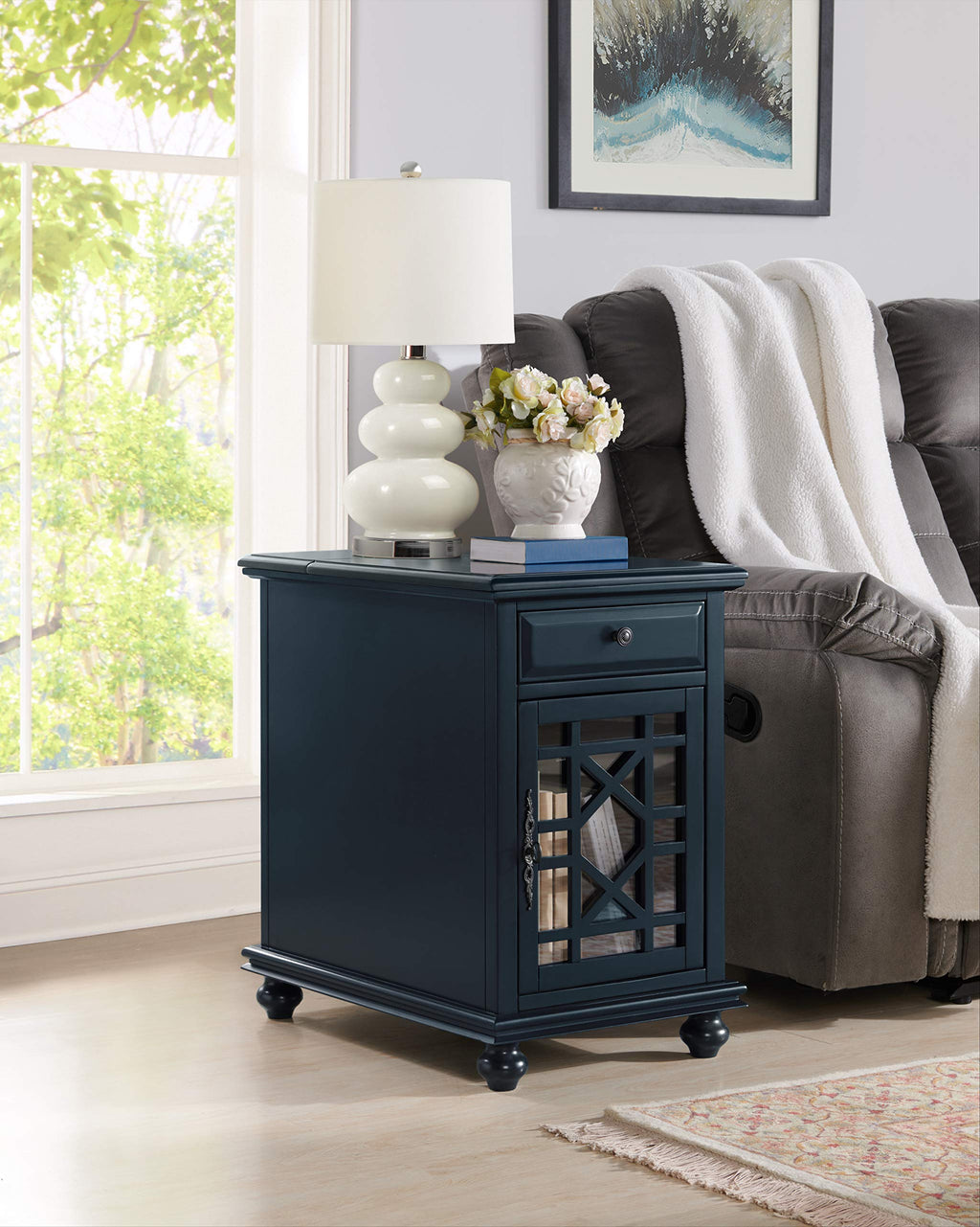 Martin Svensson Home Elegant Chairside End Table with Power, Catalina Blue