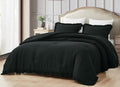 Chezmoi Collection Nora Black Comforter Set Full Size 3-Piece Fluffy Soft Lightweight Bedding Ruffled Edge Trim Stone-Washed Mic