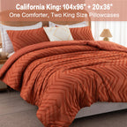Litanika Comforter California King Size Set Burnt Orange, 3 Pieces Terracotta Rust Cal King Oversized Chevron Tufted Solid Beddi
