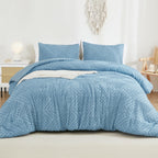 Andency Grayish Blue Comforter Set Queen Size, Lightweight Fluffy Bedding Comforter Sets For Queen Bed, 3 Pieces Tufted Farmhous
