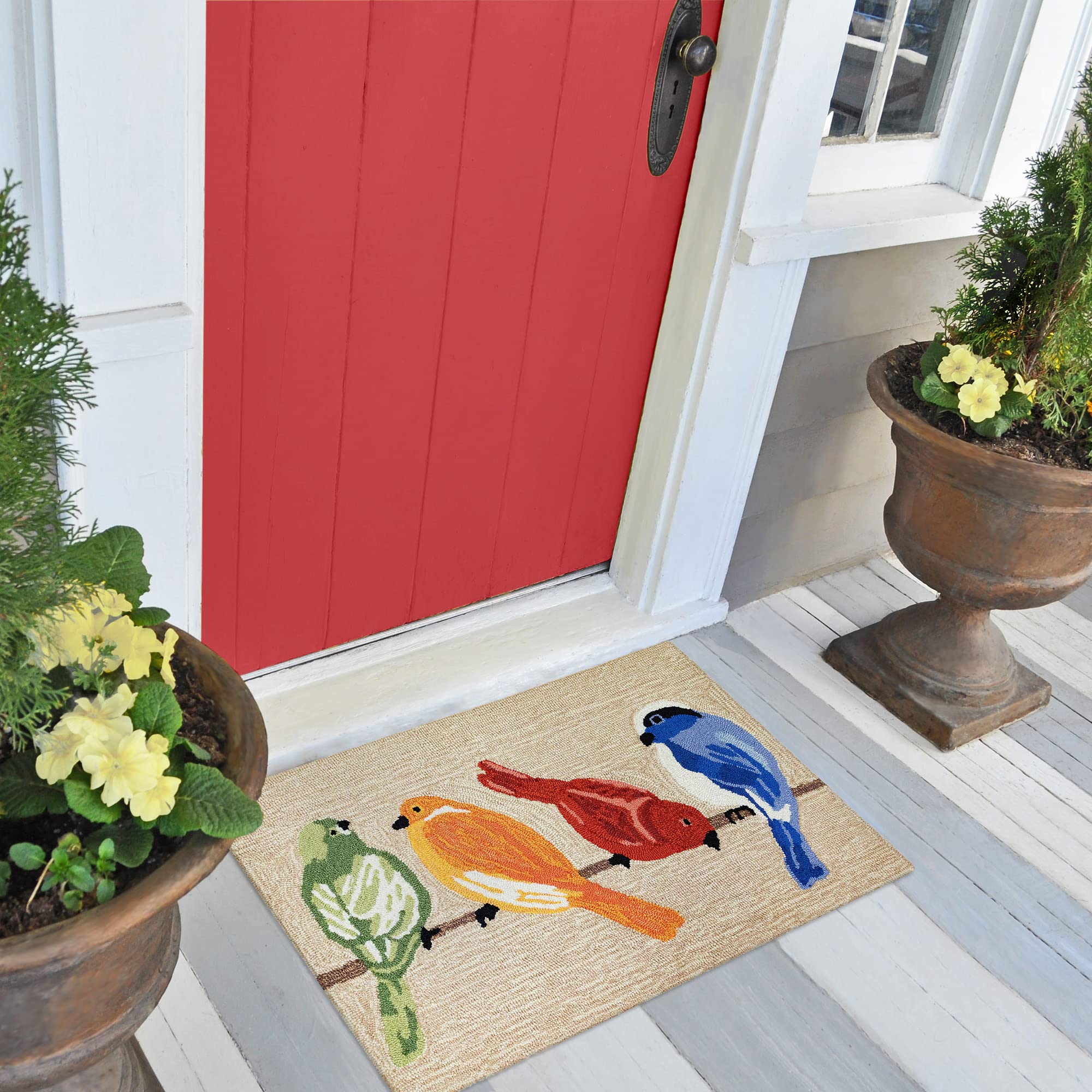 Liora Manne Frontporch Indoor Outdoor Rug - Novelty Design, Hand Hooked, Weather Resistant, Uv Stabilized, Foyers, Porches, Patios & Decks, Birds, 2'6 X 4'