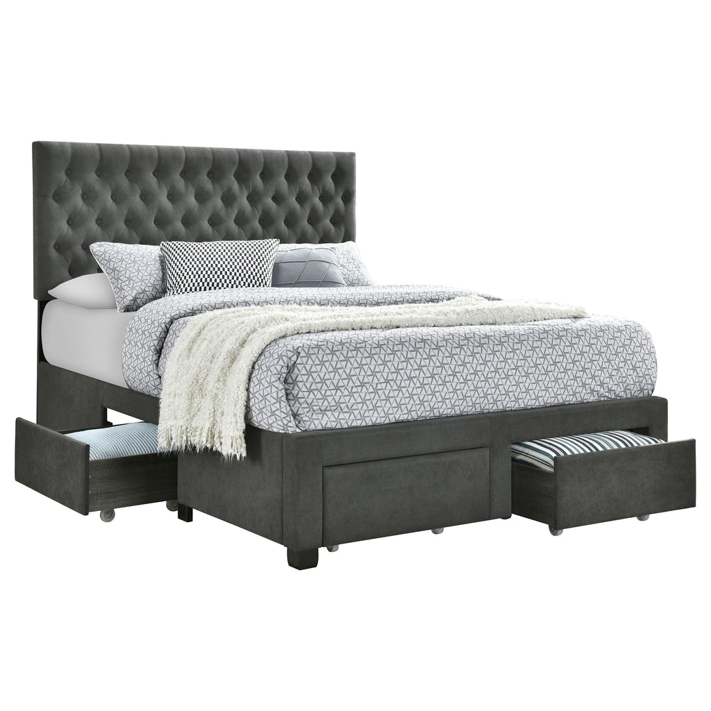 Coaster Home Furnishings Soledad Modern Classic Fabric Upholstered Full Size Storage Panel Bed Frame Platform Bed 52-inch Headboard Grey 305877F