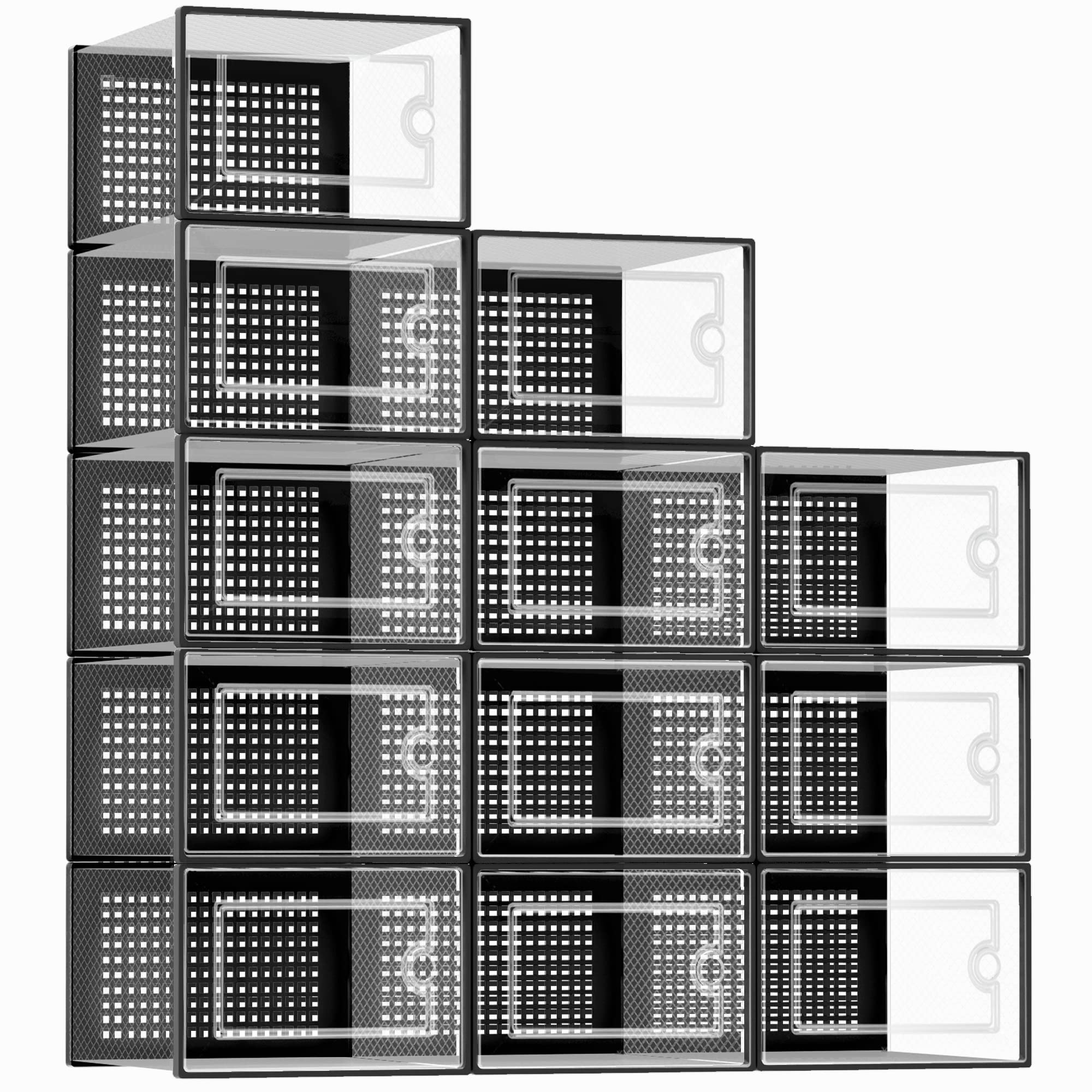Kuject X-Large Shoe Storage Boxes Organizers Clear Plastic Stackable 12 Pack, Shoe Rack & Holder Substitute, Sneaker Containers,