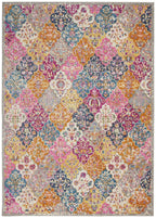 HomeRoots Multicolor 100% Polypropylene 7’ x 10’ Muted Brights Floral Diamond Area Rug
