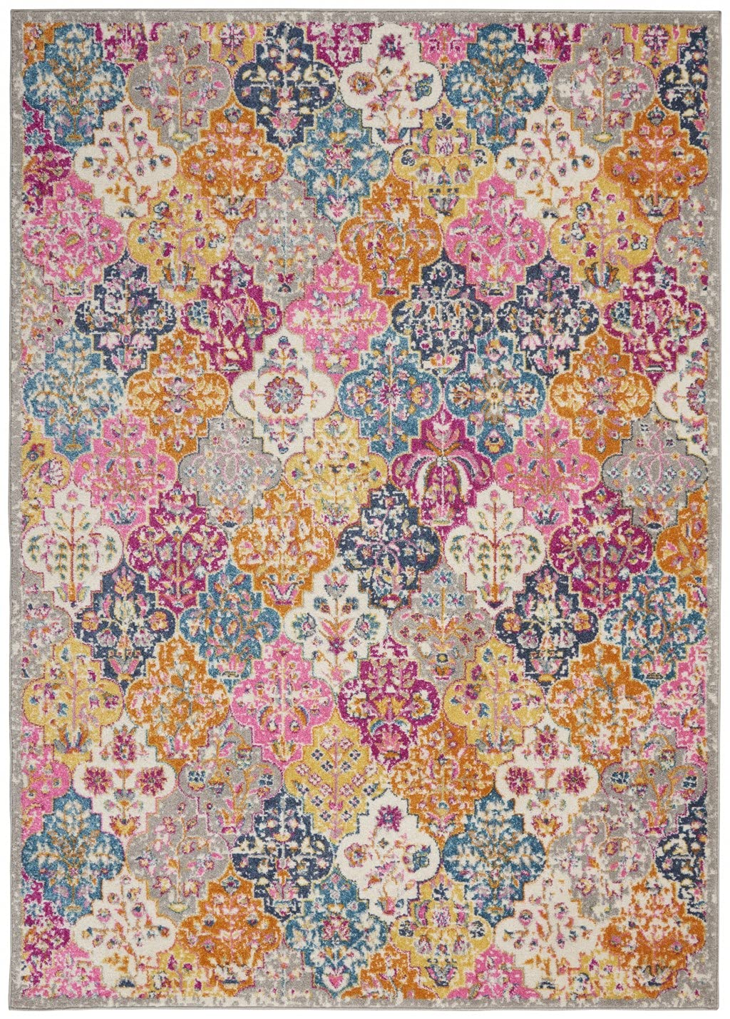HomeRoots Multicolor 100% Polypropylene 7’ x 10’ Muted Brights Floral Diamond Area Rug