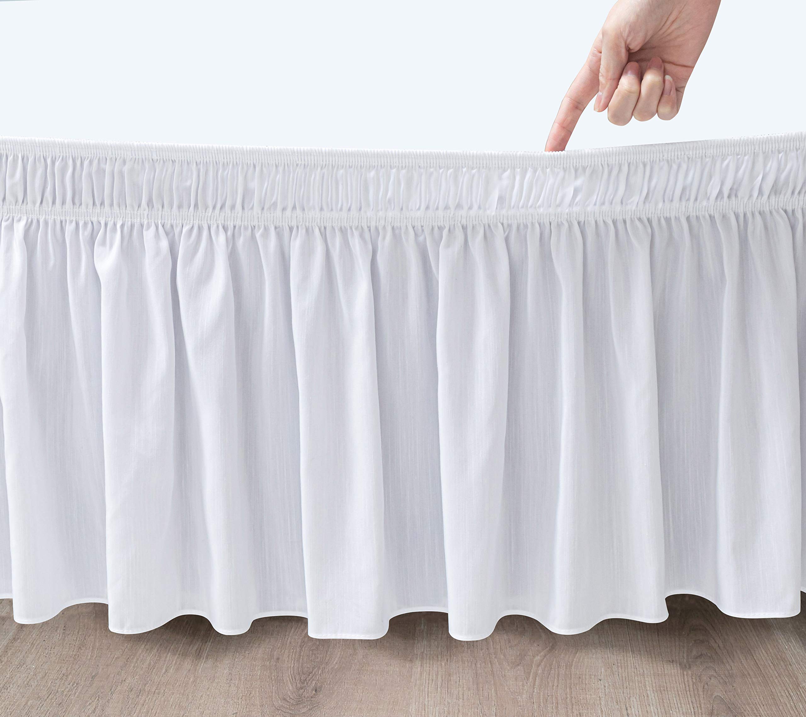 Biscaynebay Wrap Around Bed Skirts With Split Corners For King Beds 25' Drop, White Elastic Dust Ruffles Easy Fit Wrinkle & Fade Resistant Silky Luxurious Fabric Solid Machine Washable