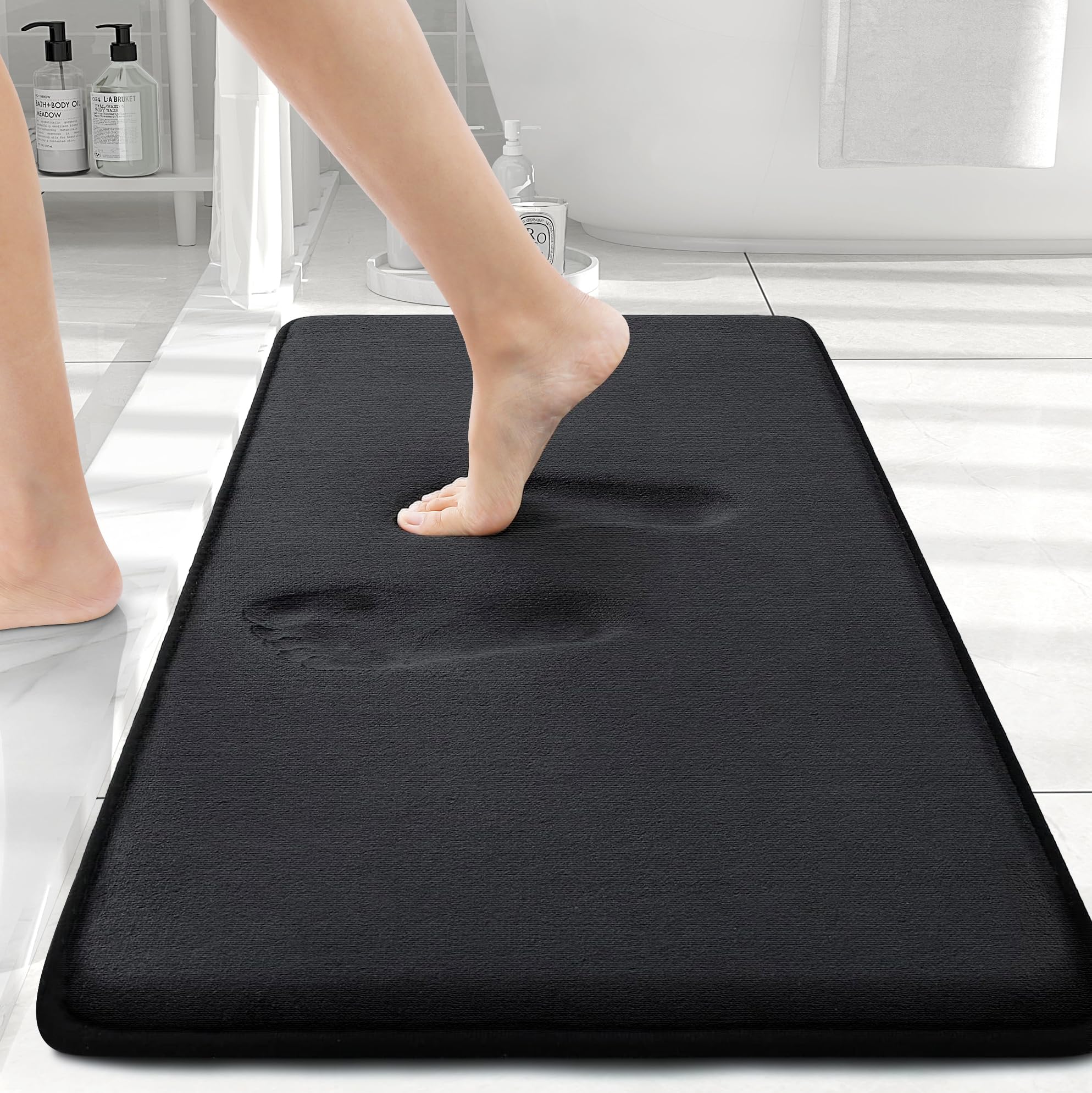 Smiry Memory Foam Bath Mat 24'' x 16'', Extra Soft Absorbent Bathroom Rugs Non Slip Bath Rug Runner for Shower Bathroom Floors, 