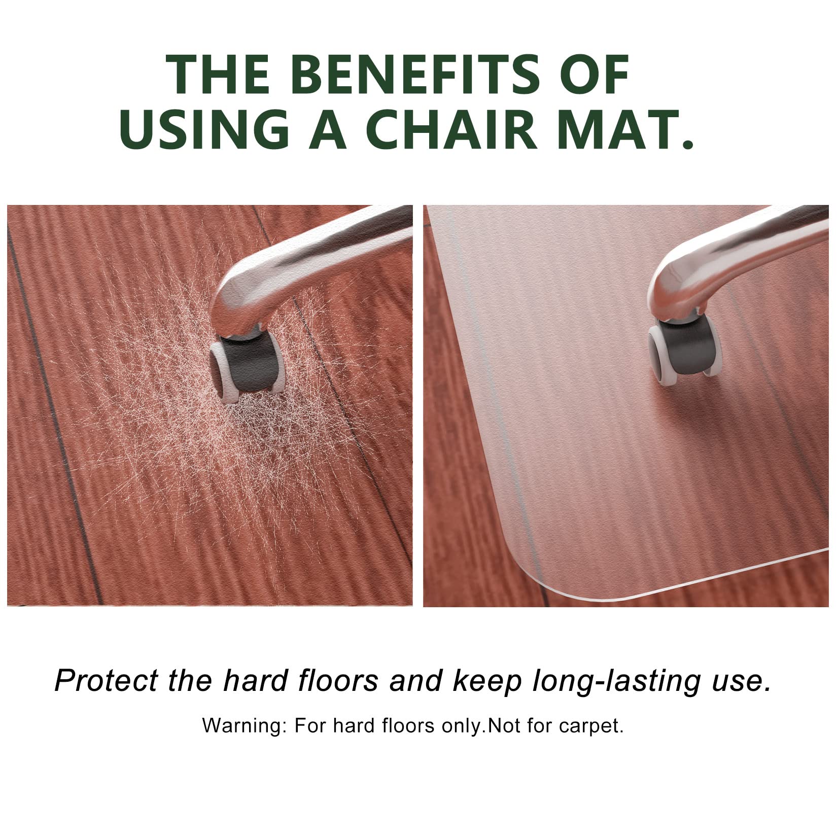 Futurhydro Chair Mat For Hardwood Floor, 45' X 53' Large Clear Easy Glide Large Computer Chair Mat, Plastic Rolling Chair Mat For Tile Floor And Gaming Floors (Rectangle)