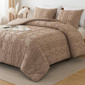 Andency Taupe Tufted Comforter Set Queen(90X90Inch), 3 Pieces(1 Boho Comforter, 2 Pillowcases) Textured Farmhouse Comforter, Sof