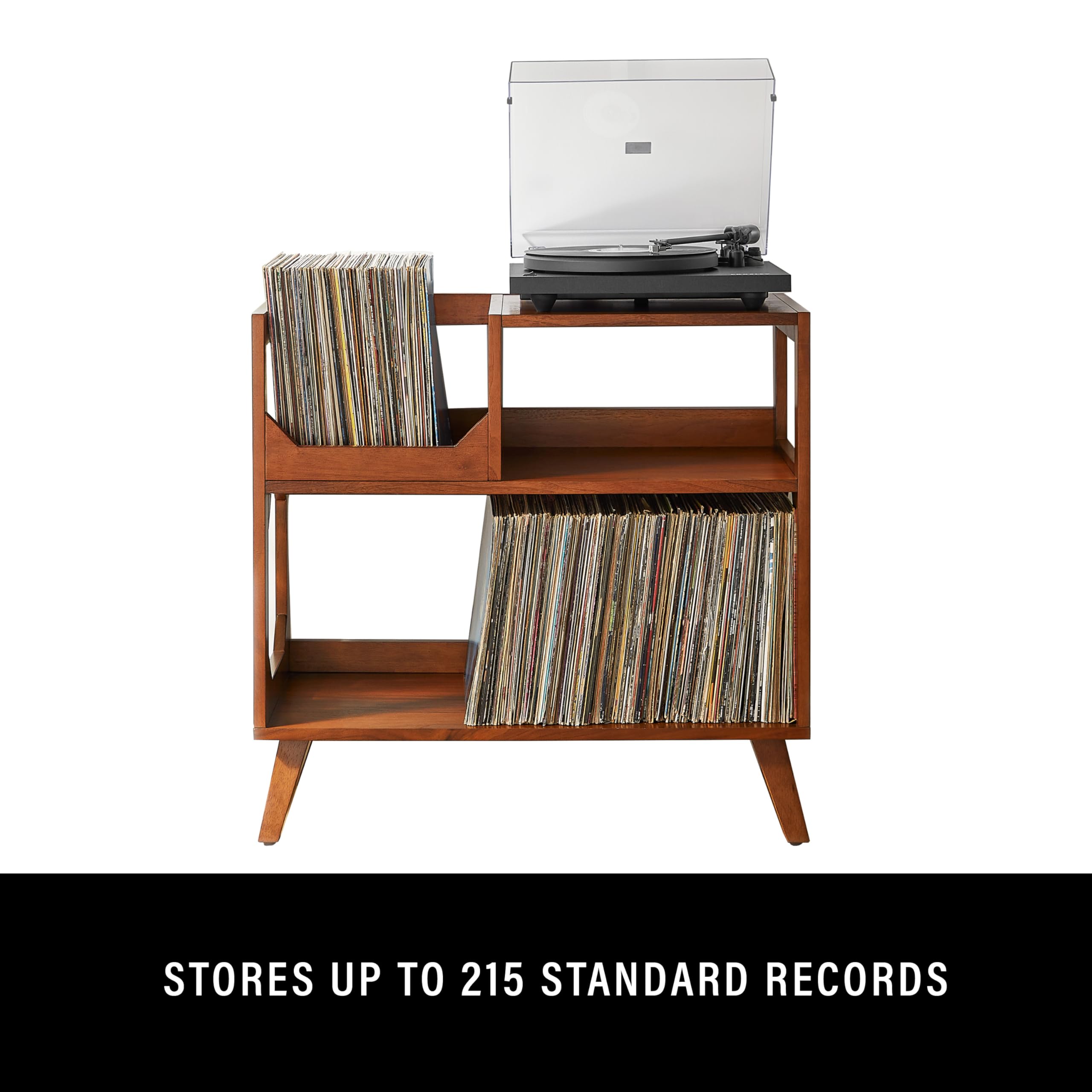 Crosley Furniture Asheville Mid-Century Modern Media Console Record Player Stand, Storage for Vinyl Records, Walnut, Medium