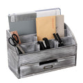 Distressed Rustic Wooden Office Desk Organizer 5 Compartment With 2 Drawer &Counter Desk Tabletop Desktop Mail Rack , Pens, Note