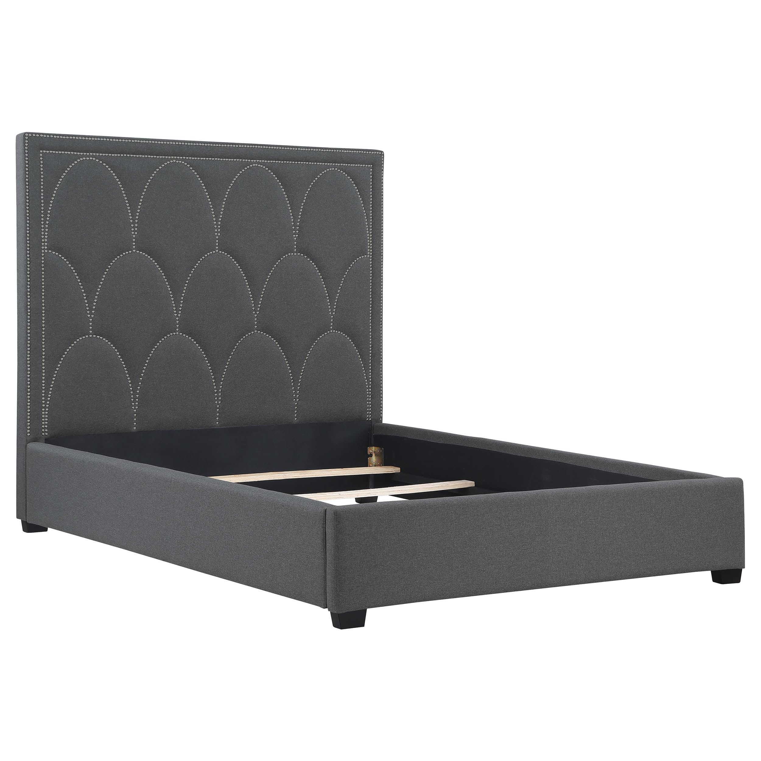 Bowfield Upholstered Bed with Nailhead Trim Charcoal, Eastern King