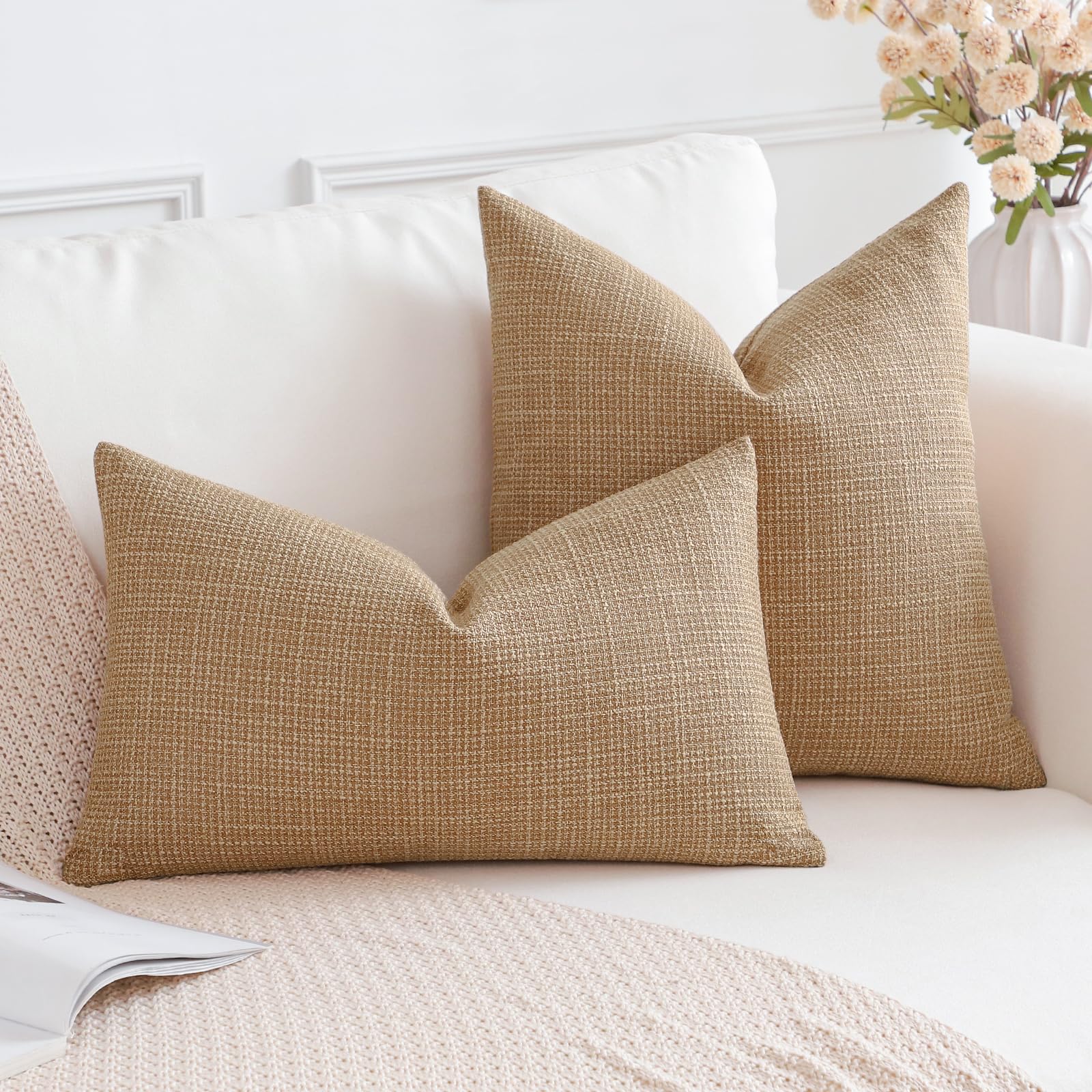 Otostar Pack Of 2 Throw Pillow Covers 12X20 Inch Linen Light Brown Pillowcases Farmhouse Decorative Solid Pillow Covers 30X50 Cm