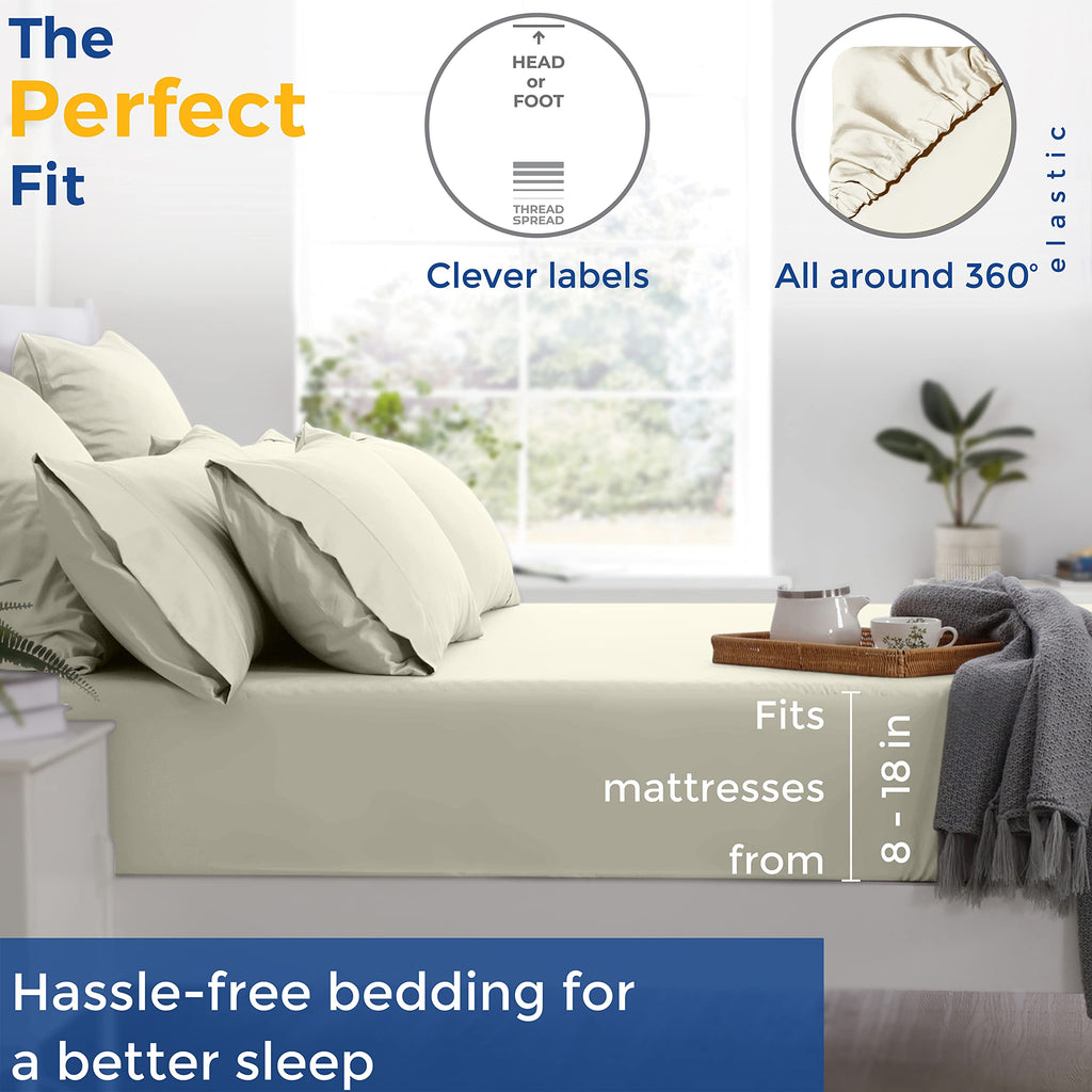 600 Thread Count Egyptian Quality 100% Cotton Sheets Set, King Size Bedding Set In Sand