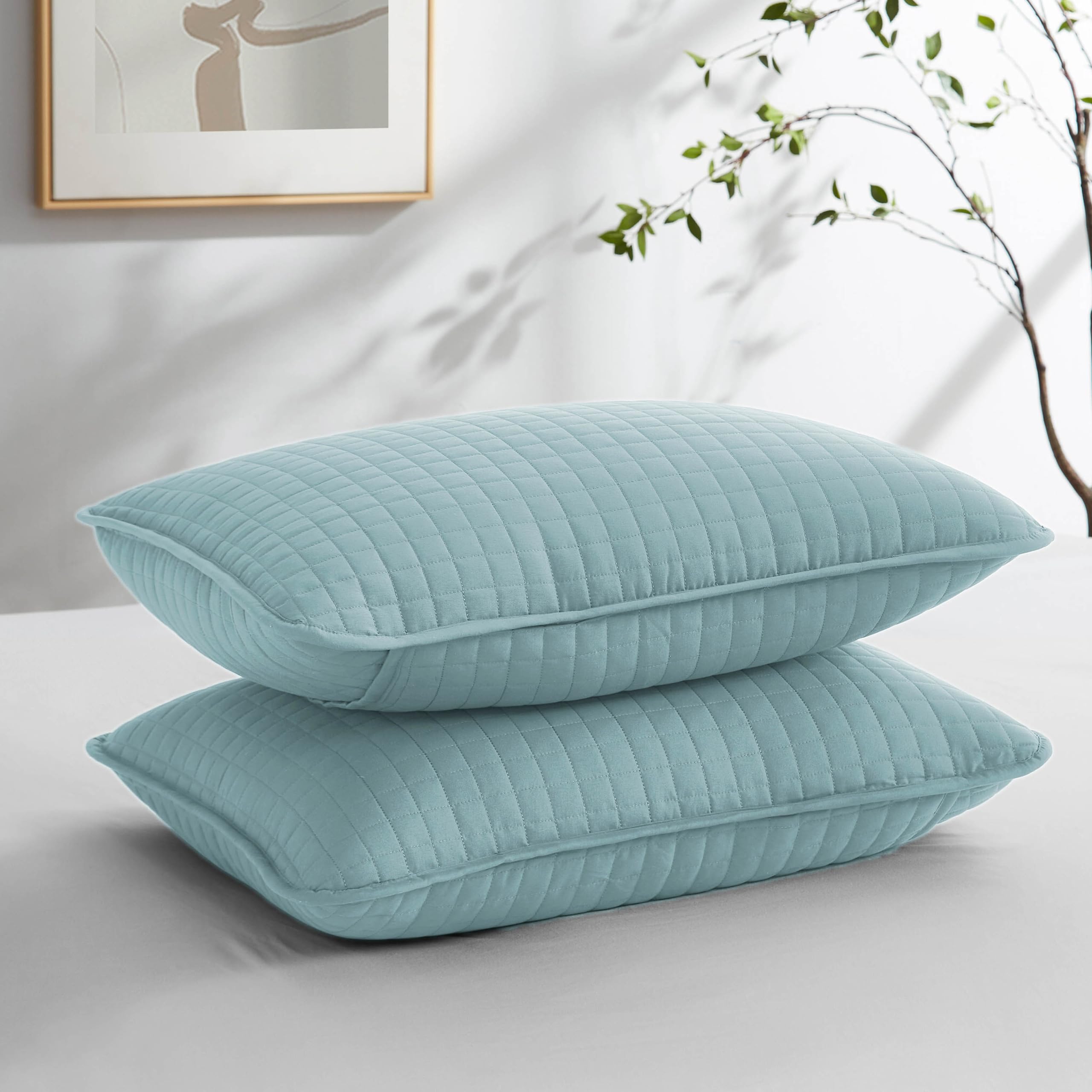 Southshore Fine Linens - Vilano Springs - Pair Of Quilted Pillow Sham Covers (No Inserts), 22' X 22', Sky Blue