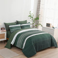 Kakijumn 7 Piece Bed In A Bag Stripe Comforter Set Full Size, White Grey Green Patchwork Striped Comforter And Sheet Set, All Se
