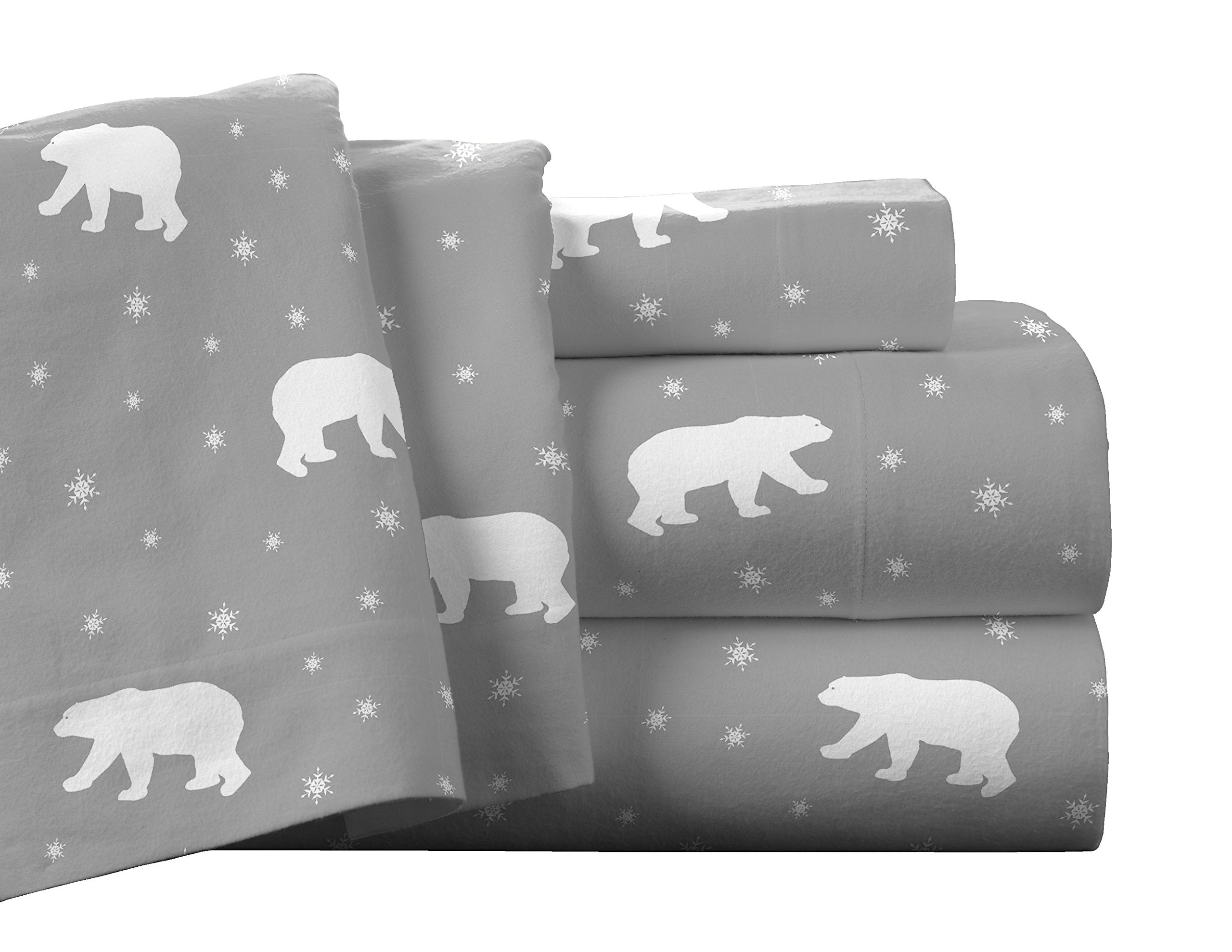 Pointehaven Flannel Deep Pocket Set With Oversized Flat Sheet, Twin Xl, Polar Bear