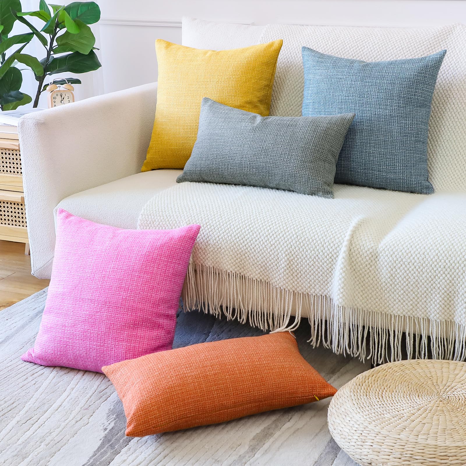 Otostar Pack Of 2 Throw Pillow Covers 12X20 Inch Linen Blue Pillowcases Farmhouse Decorative Solid Pillow Covers 30X50 Cm Lumbar