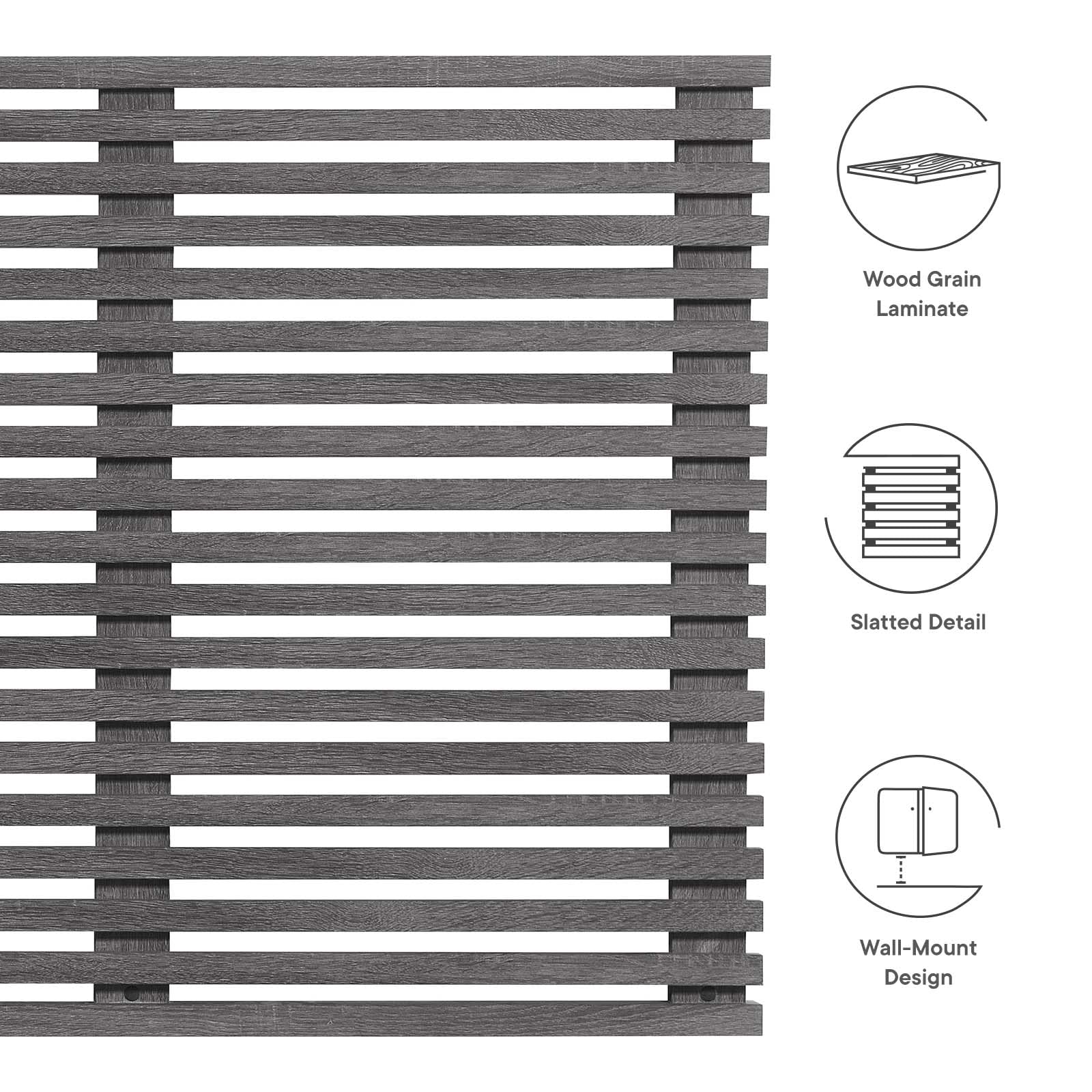 Modway Render Mid-Century Modern Wall-Mount Headboard in Charcoal, King (U.S. Standard)