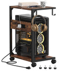 Akxomel 2 Tier Computer Tower Stand With Charging Station, Floor Pc Stand Fits Under Desk, Rolling C Shaped End Table With Usb P