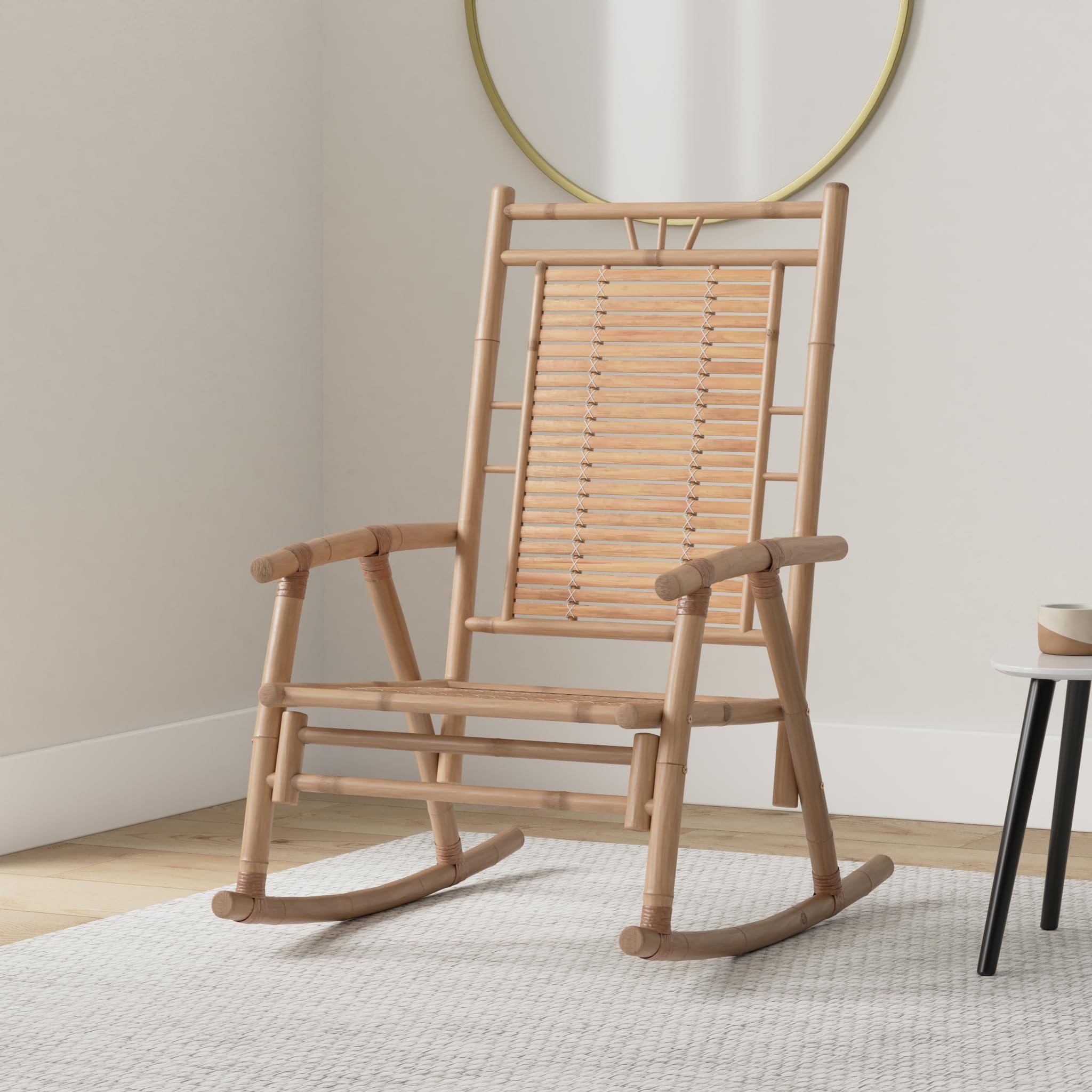 vidaXL Bohemian Style Rocking Chair - Indoor and Outdoor Use - Solid and Comfortable Bamboo Construction - Brown