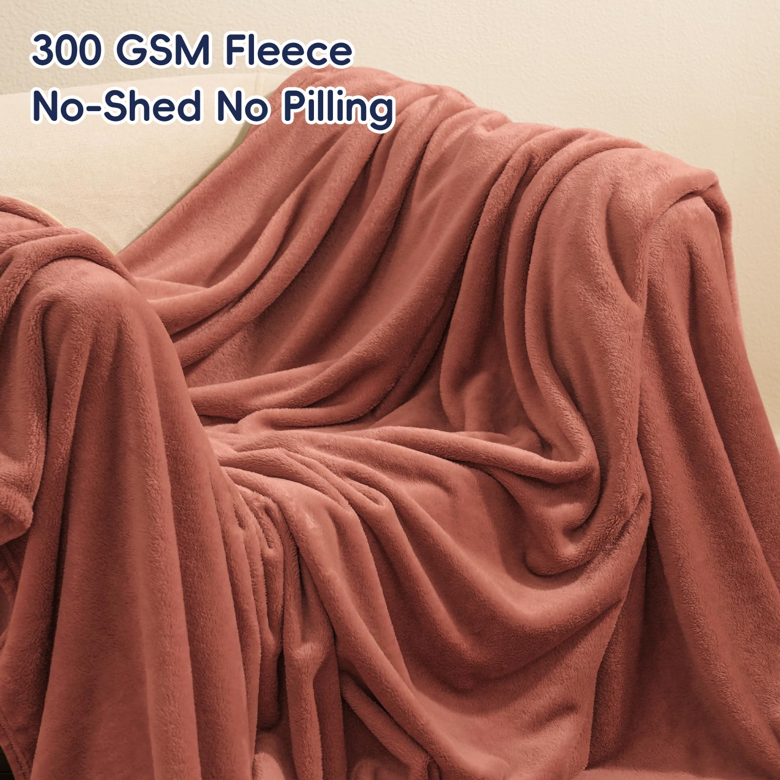 Phf Ultra Soft Fleece Blanket King Size, No Shed No Pilling Luxury Plush Cozy 300Gsm Lightweight Blanket For Bed, Couch, Chair, Sofa Suitable For All Season, 108' X 90', Brick Red