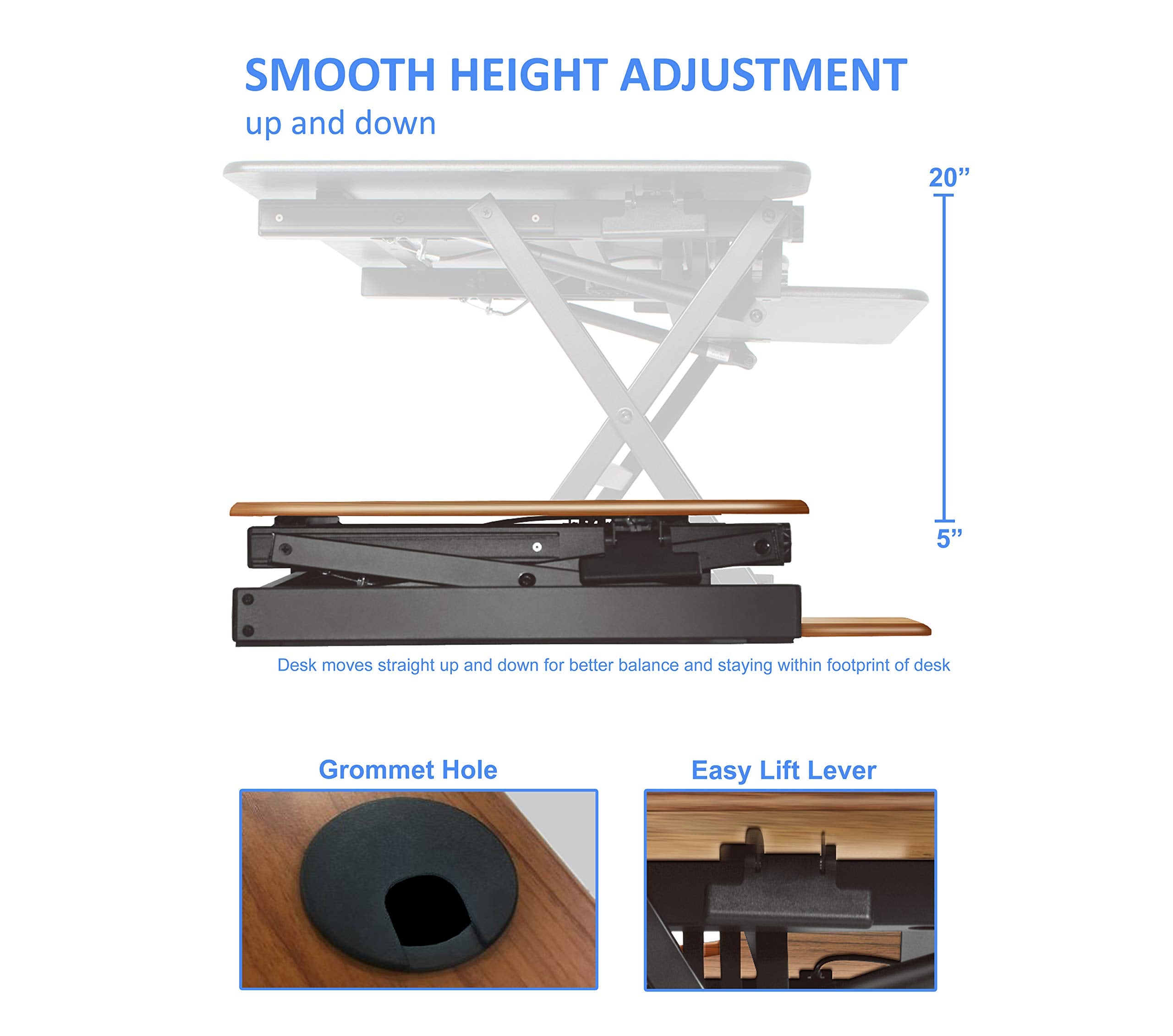 Rocelco 46" Large Height Adjustable Standing Desk Converter with Triple Monitor Mount BUNDLE - Sit Stand Up Computer Workstation Riser - Retractable Keyboard Tray - Teak Wood Grain (R DADRT-46-DM3)