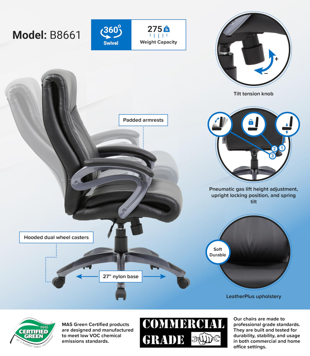 Boss Office Products Boss Double Layer Executive Chair, Black (B8661)