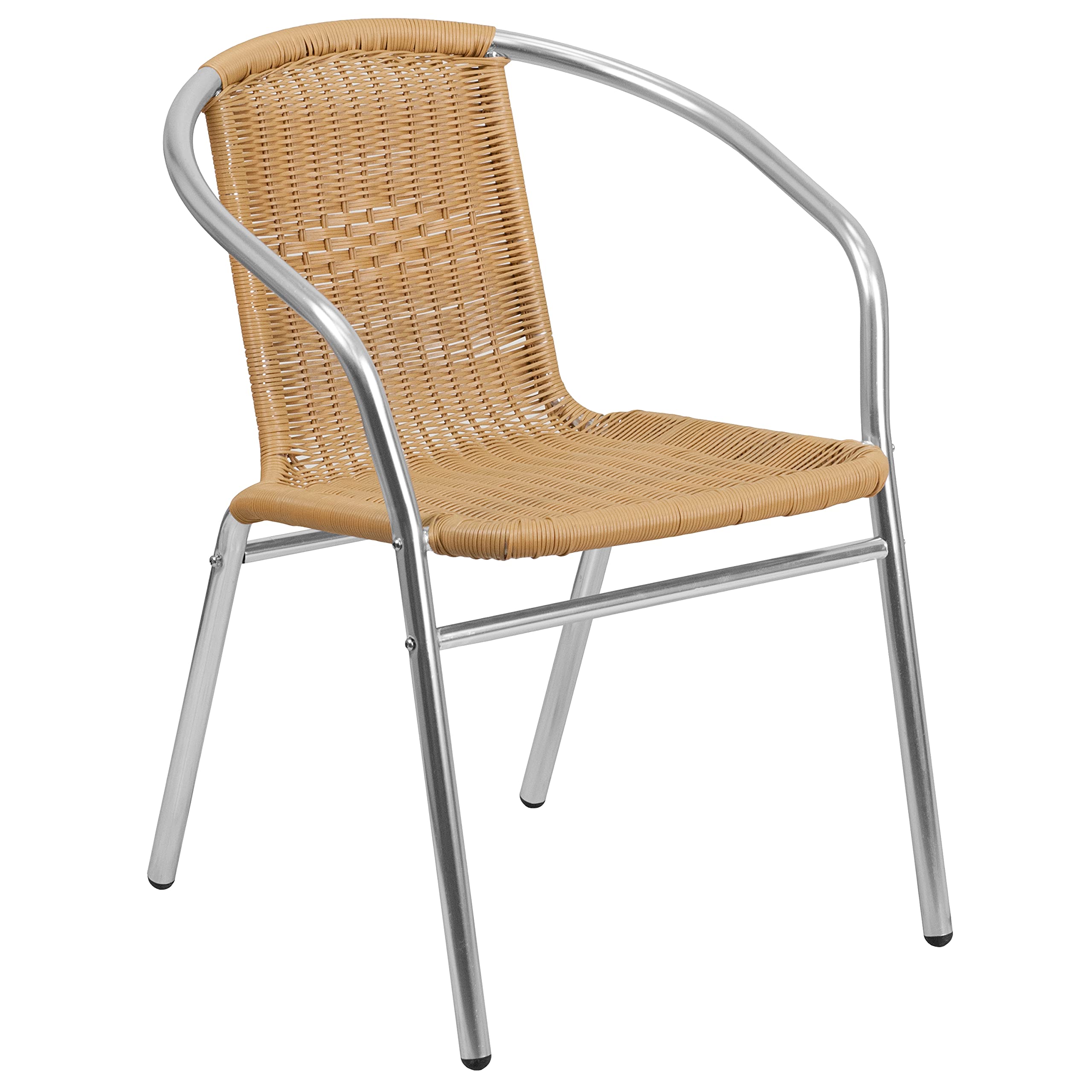 Flash Furniture Lila 31.5'' Round Aluminum Indoor-Outdoor Table Set with 2 Beige Rattan Chairs