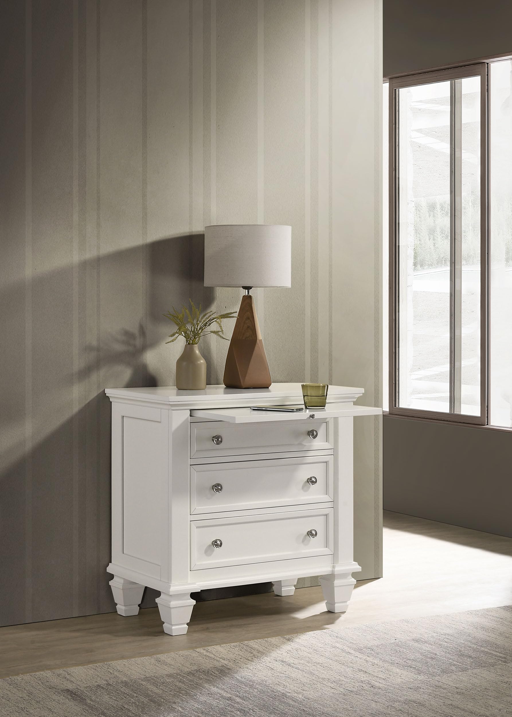 Coaster Home Furnishings Sandy Beach Coastal Wood 3-Drawer Bedroom Nightstand Bedside Table Organizer Unit Cream White 201302