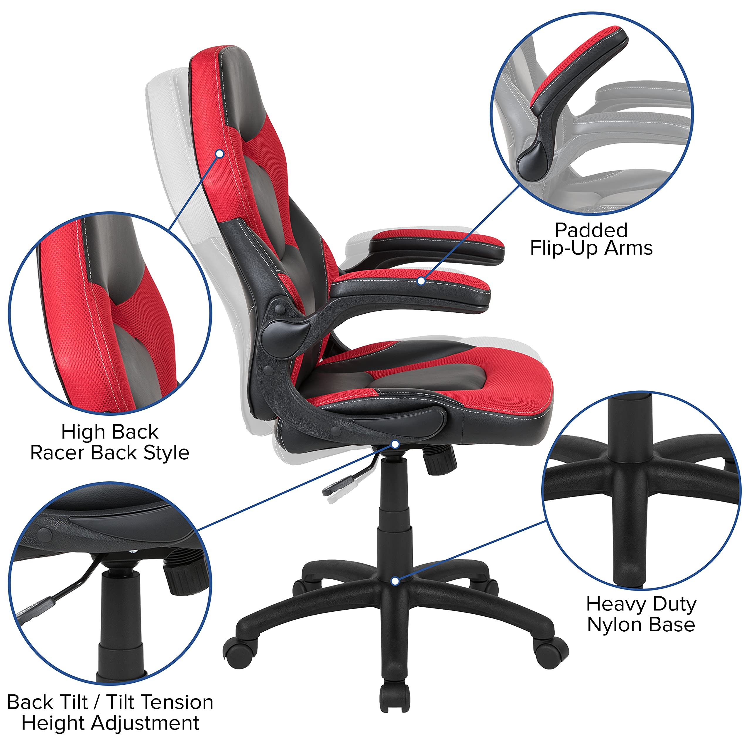 Flash Furniture Optis Black Gaming Desk and Red/Black Racing Chair Set with Cup Holder, Headphone Hook & 2 Wire Management Holes
