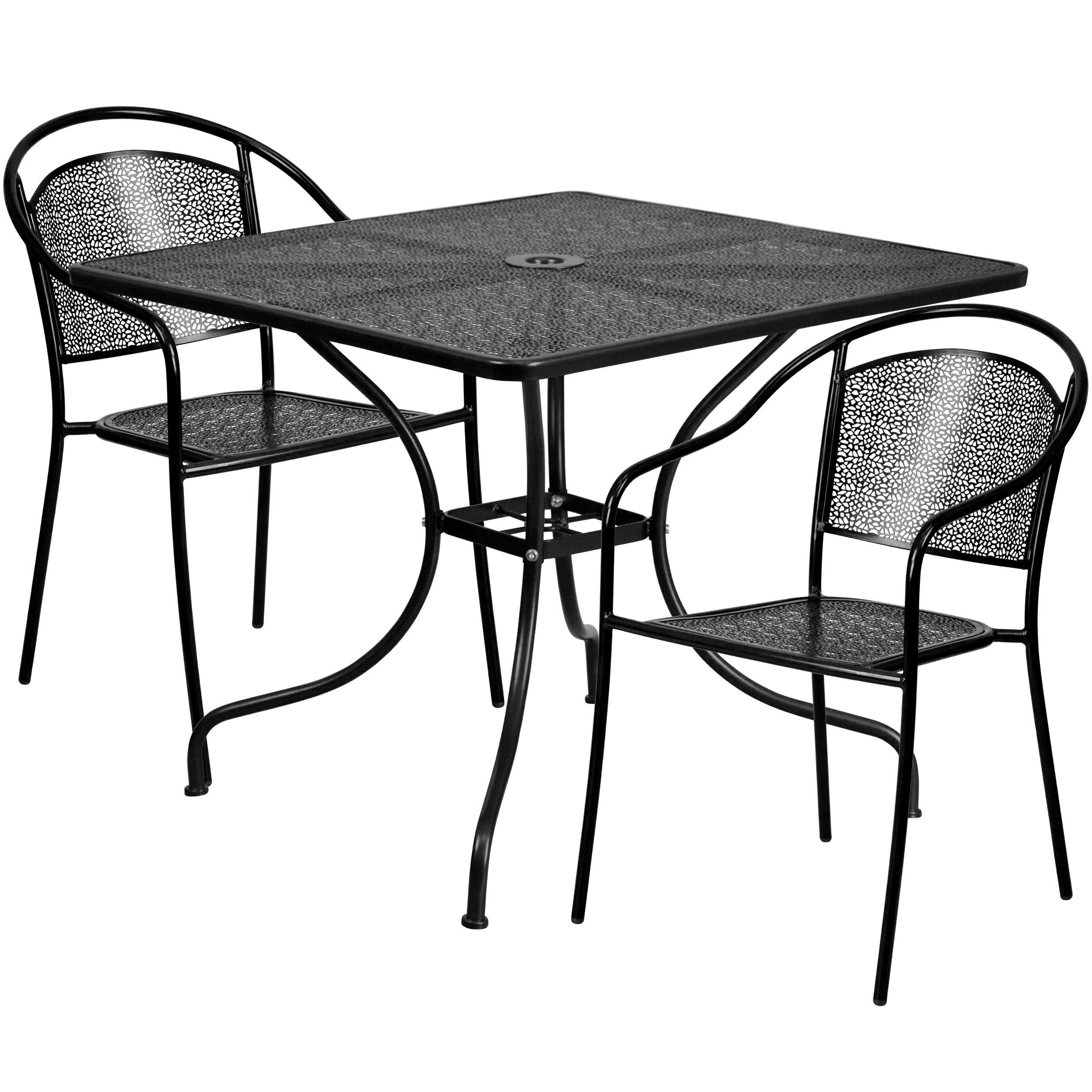 Flash Furniture Oia Commercial Grade 35.5 Square Sky Blue Indoor-Outdoor Steel Patio Table Set with 2 Round Back Chairs