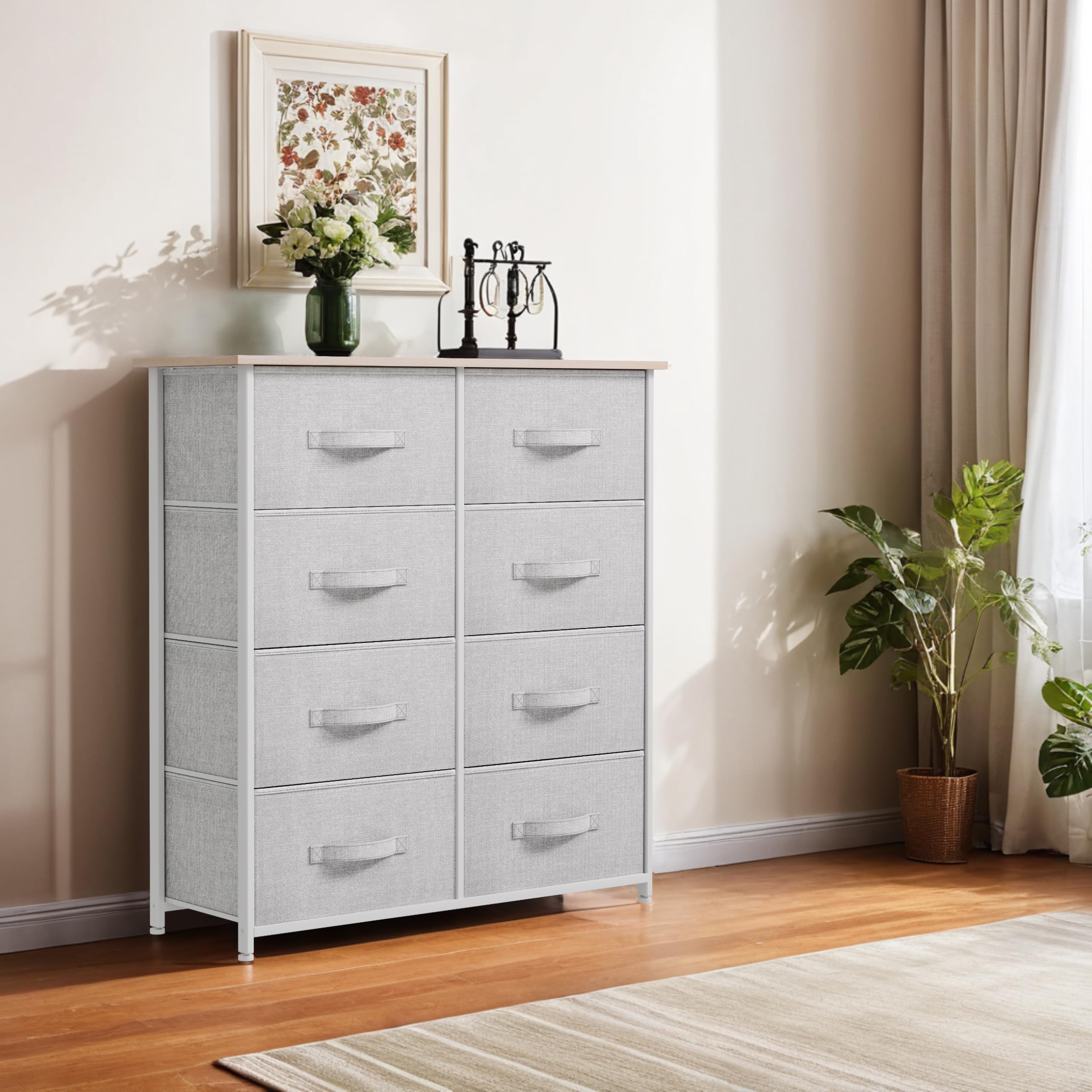 Yitahome 8 Drawers Dresser - Fabric Storage Tower, Organizer Unit For Bedroom, Living Room & Closets - Sturdy Steel Frame, Easy Pull Fabric Bins & Wooden Top