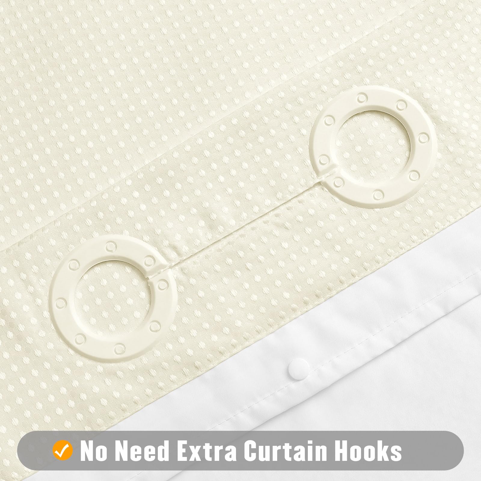 Mitovilla Ivory Waffle Small Stall Shower Curtain 36 X 74, No Hooks Required Half Size Narrow Fabric Cloth Shower Curtain Set Wi