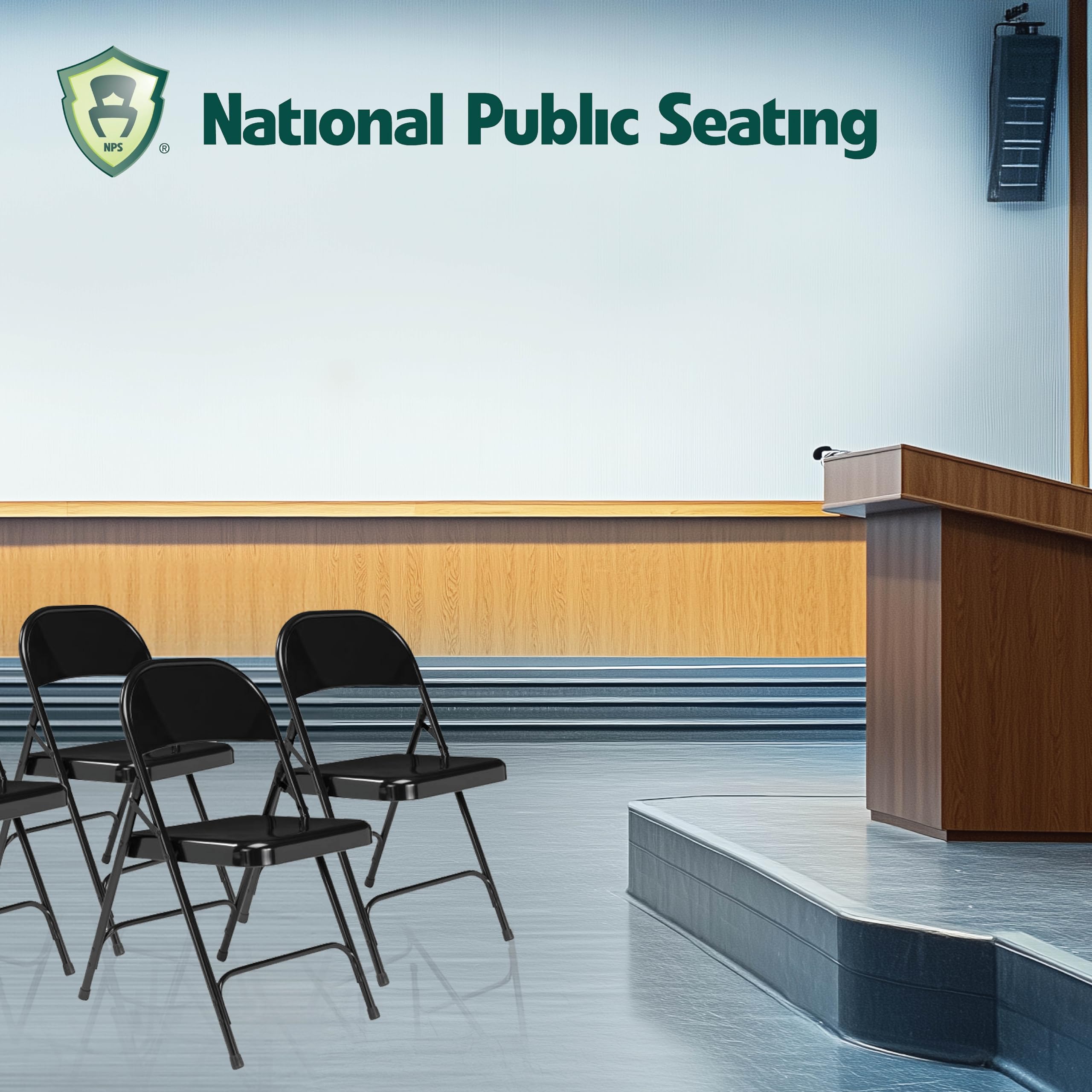 National Public Seat Home Office Decorative Standard All-Steel Folding Chair Black - 4 Pack