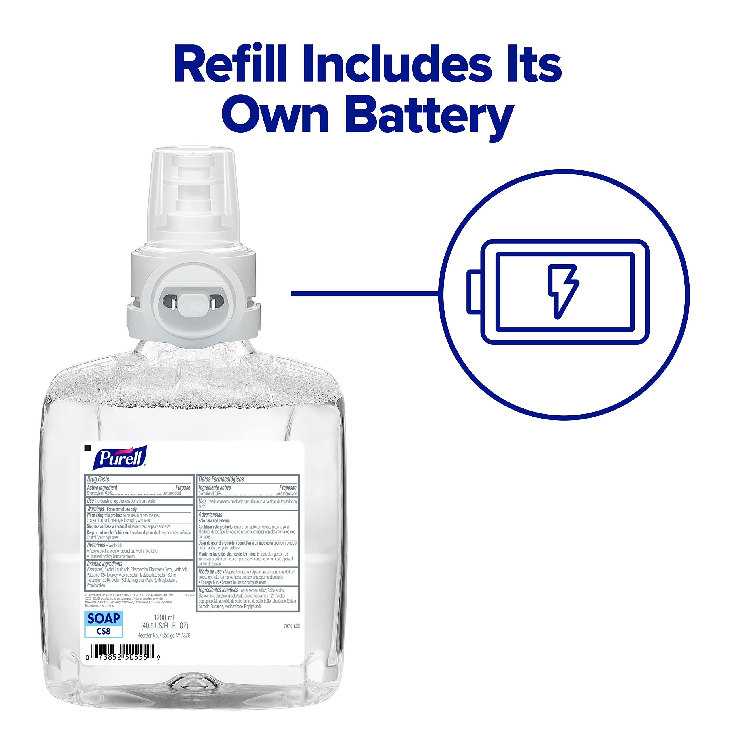 PURELL CS8 Automatic Hand Soap Dispenser, White, for 1200 mL PURELL CS8 Soap Refills (Pack of 1) - 7830-01 - Manufactured by GOJO, Inc.